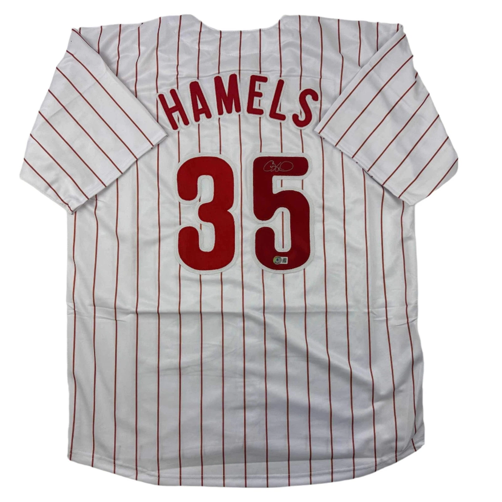 Autographed/Signed Cole Hamels Philadelphia Pinstripe Jersey Beckett BAS COA