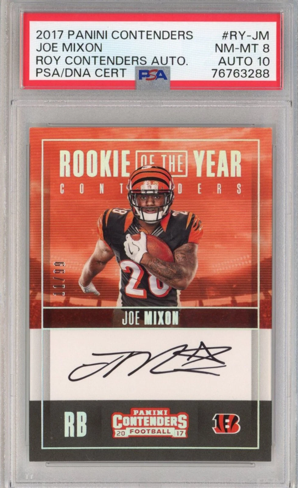 Graded 2017 Panini Contenders Joe Mixon #RY-JM ROY Rookie Card PSA 8 Auto 10
