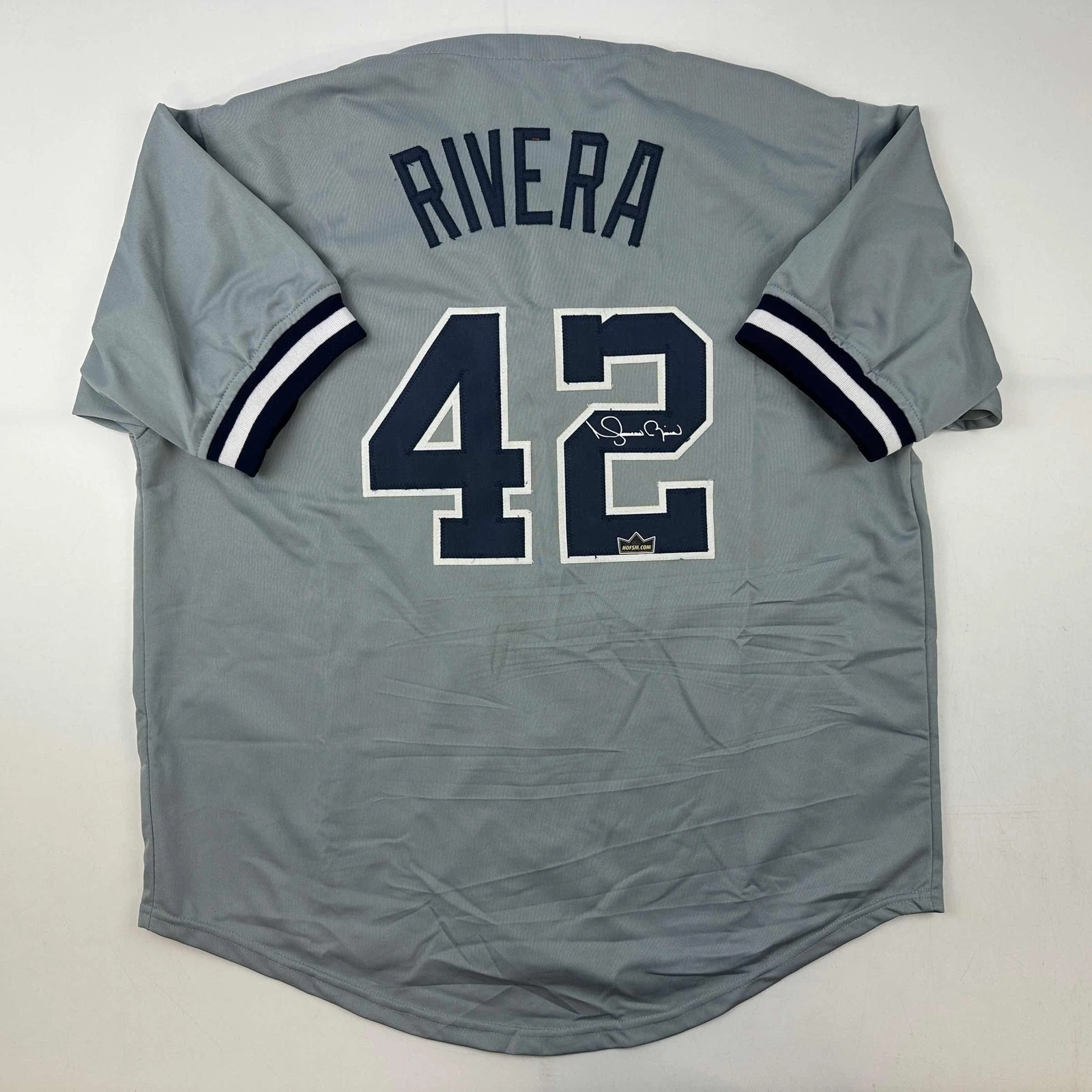 Facsimile Autographed Mariano Rivera New York Grey Reprint Jersey Size Men's XL