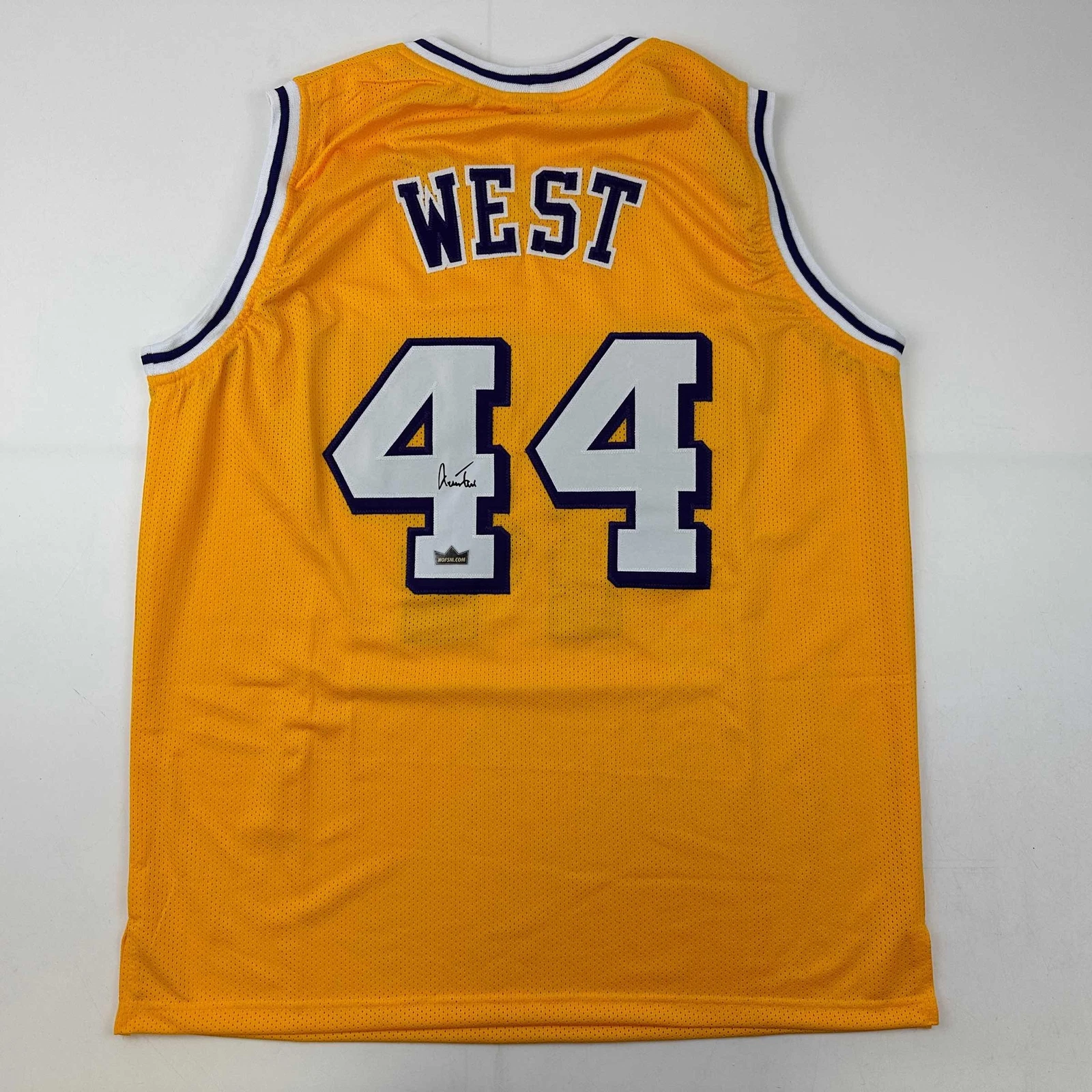 Facsimile Autographed Jerry West Los Angeles LA Yellow Reprint Jersey Men's XL