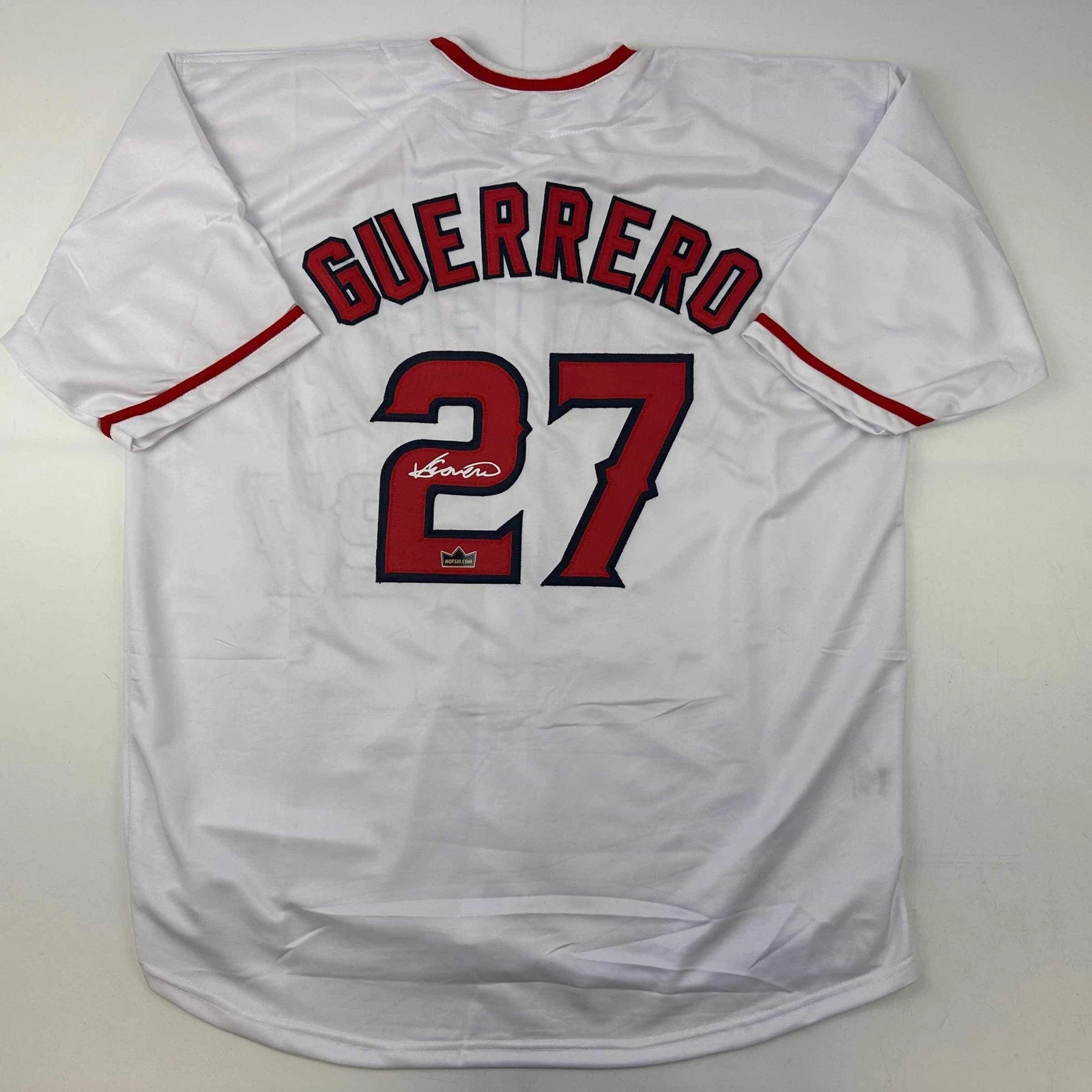 Facsimile Autographed Vladimir Guerrero Sr. Los Angeles White Reprint Jersey XL