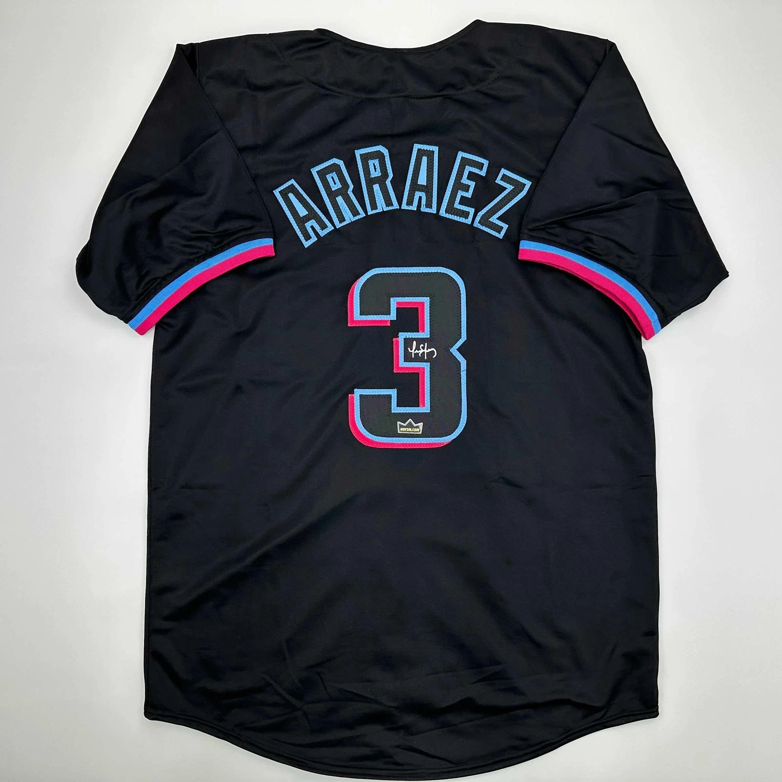 Facsimile Autographed Luis Arraez Miami Black Reprint Jersey Size Men's XL