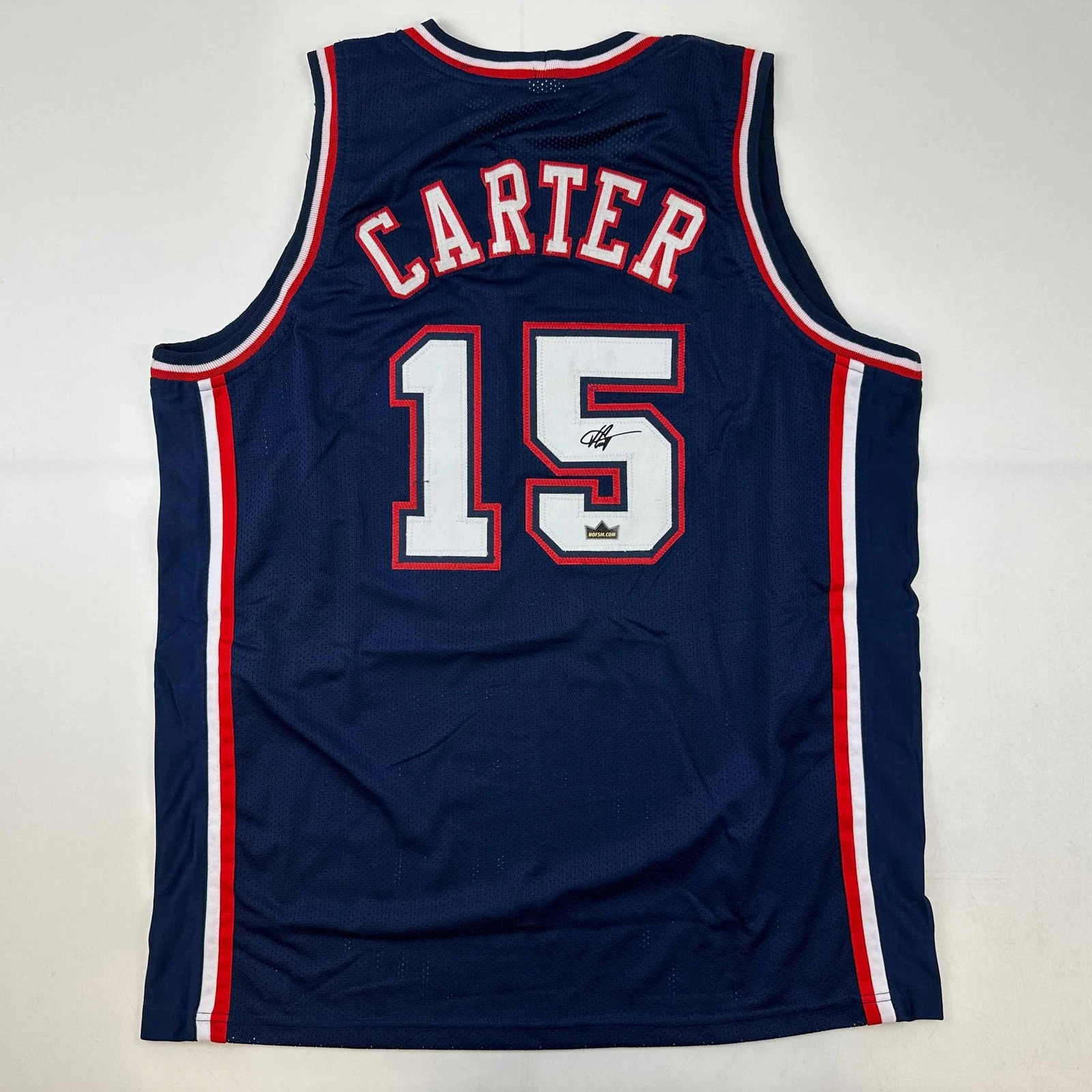 Facsimile Autographed Vince Carter New Jersey Blue Reprint Jersey Size Men's XL