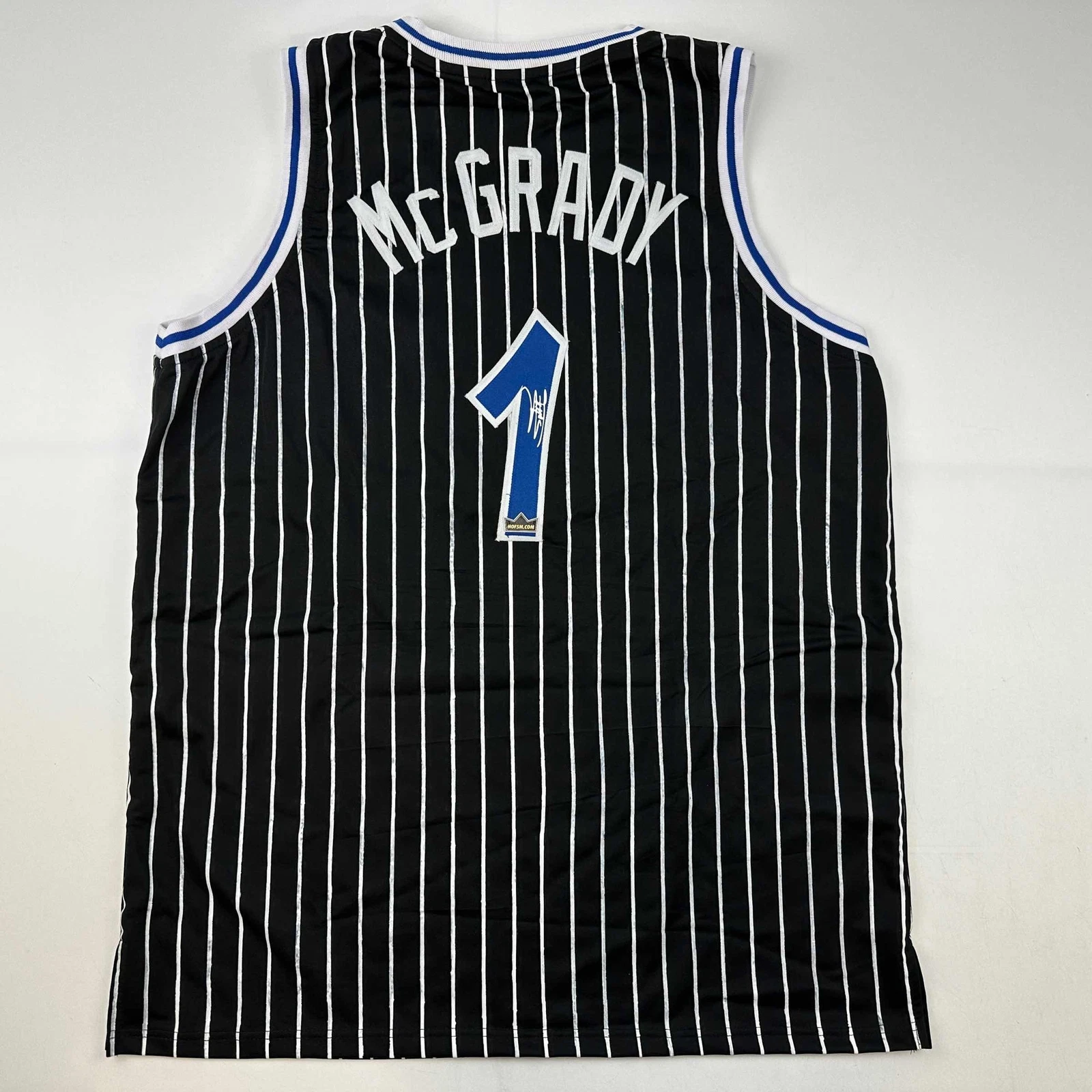 Facsimile Autographed Tracy McGrady Orlando Black Pinstripe Reprint Jersey XL