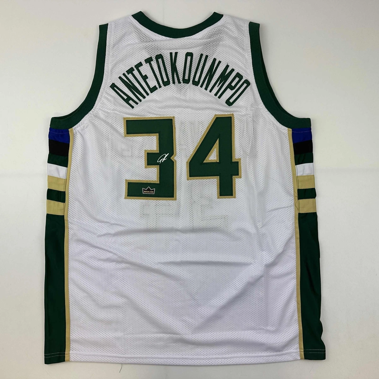 Facsimile Autographed Giannis Antetokounmpo Milwaukee White Reprint Jersey XL