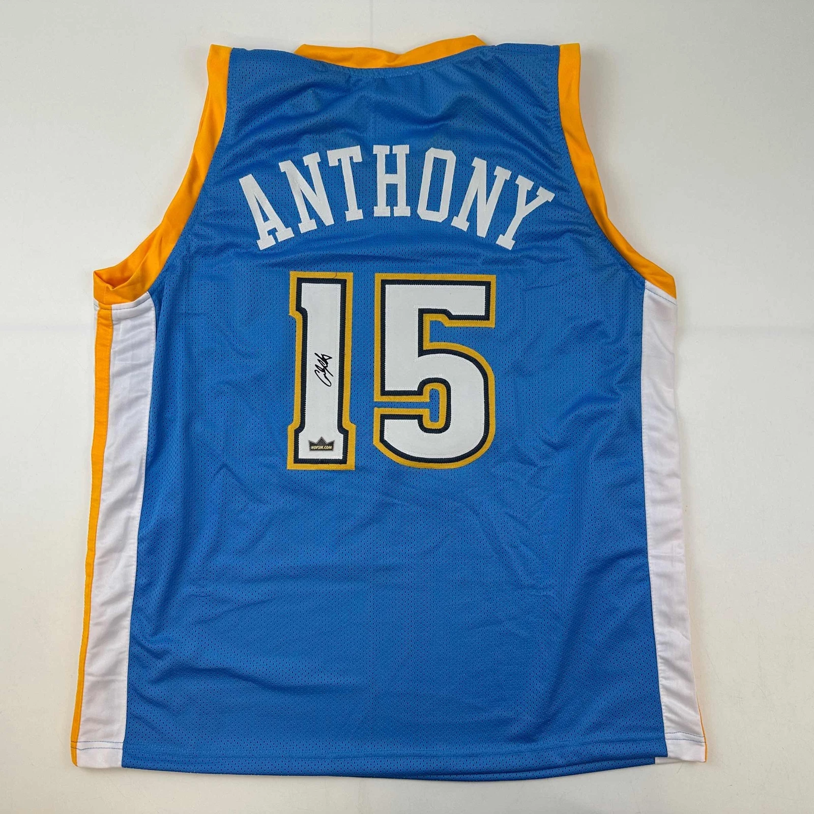 Facsimile Autographed Carmelo Anthony Denver Blue Reprint Jersey Size Men's XL