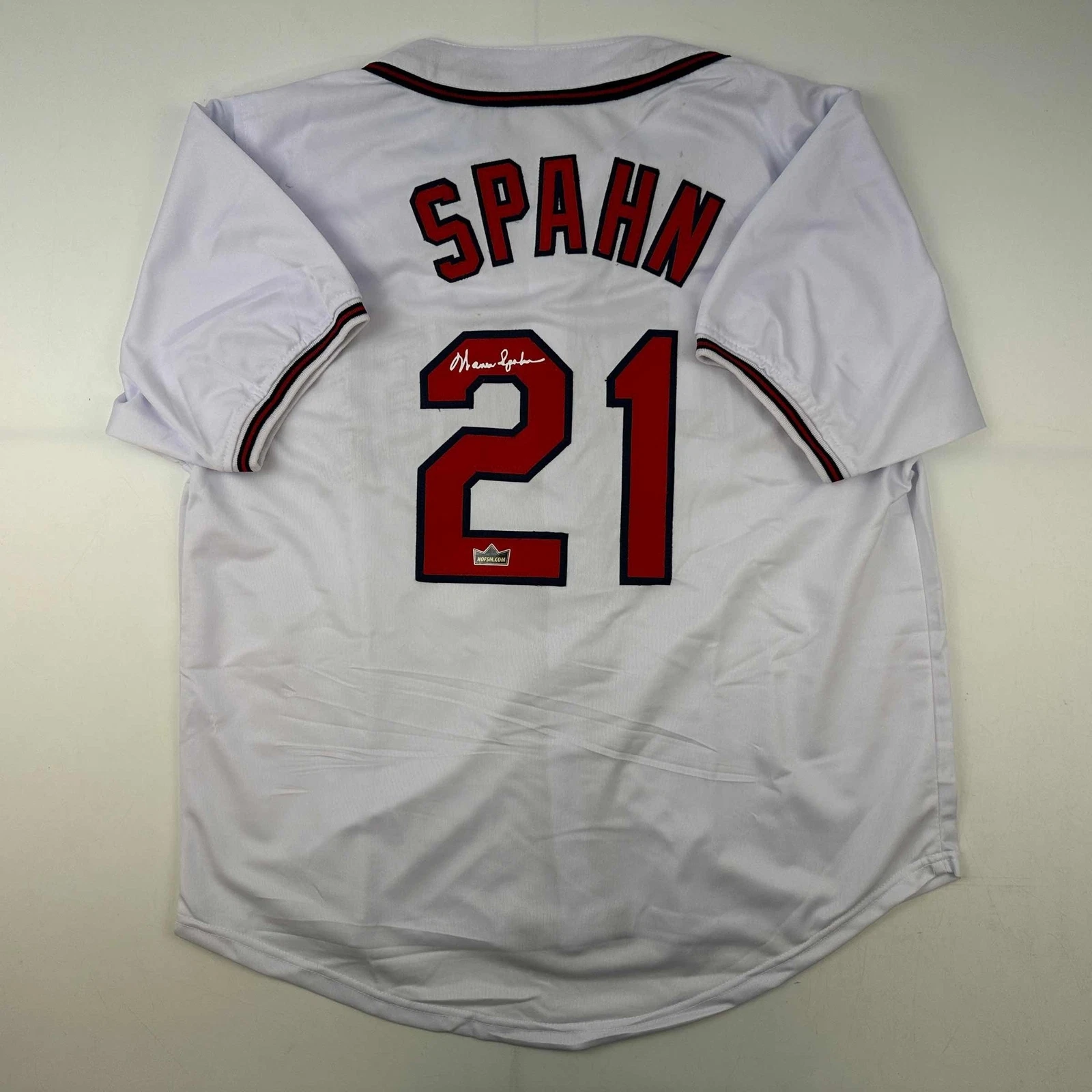 Facsimile Autographed Warren Spahn Atlanta White Reprint Jersey Size Men's XL