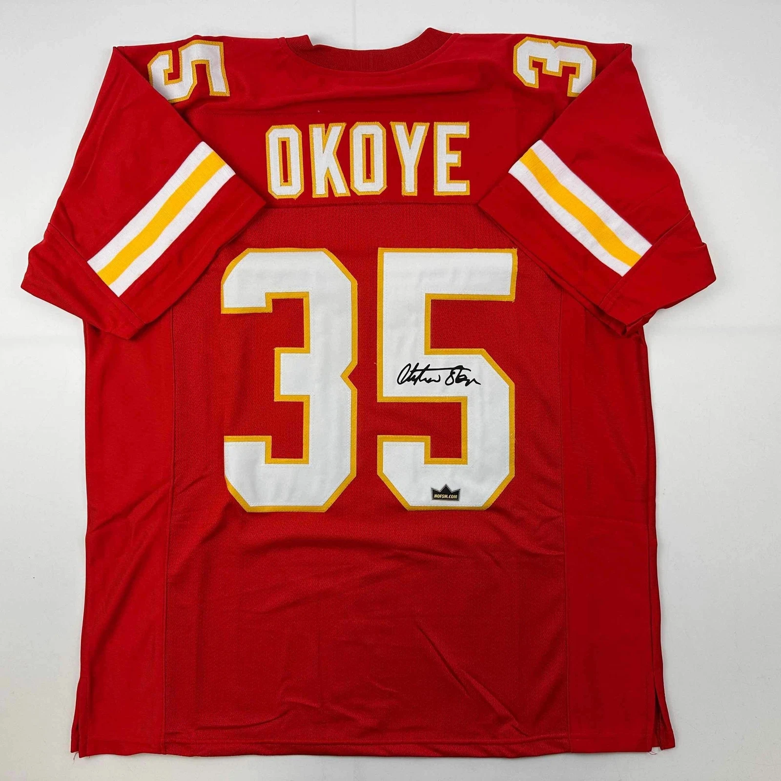 Facsimile Autographed Christian Okoye Kansas City Red Reprint Jersey Men's XL