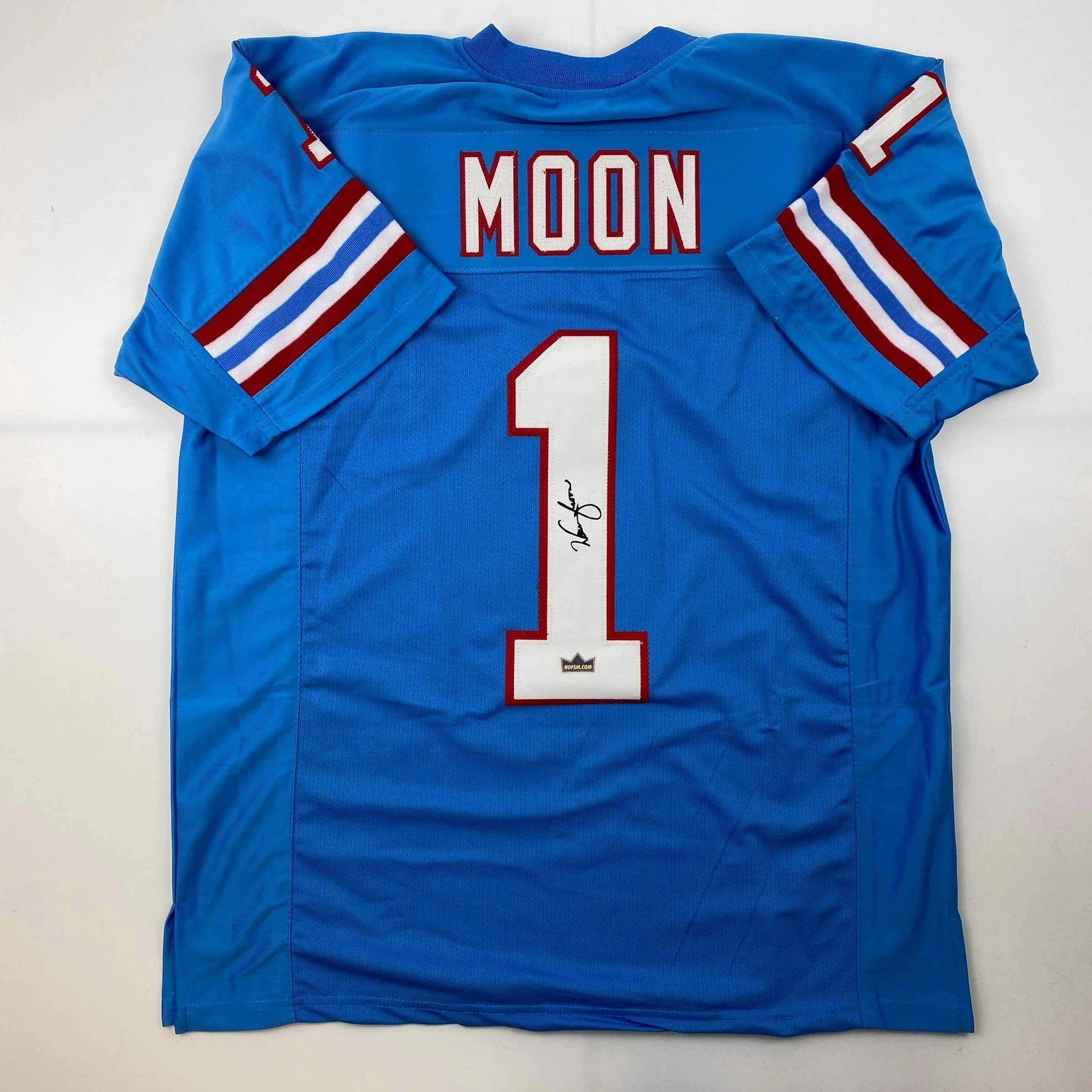 Facsimile Autographed Warren Moon Houston Blue Reprint Jersey Size Men's XL