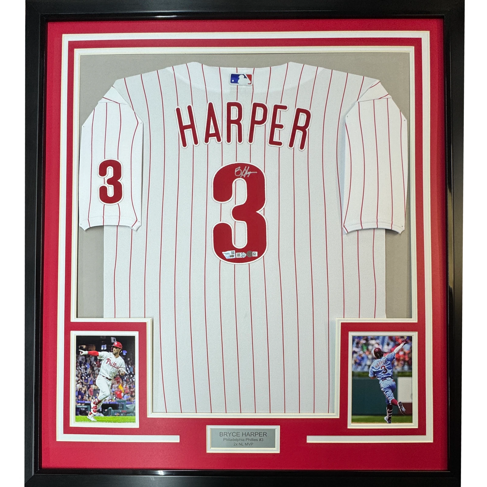 Framed Autographed/Signed Bryce Harper 33x42 Phillies Jersey Fanatics & MLB COA