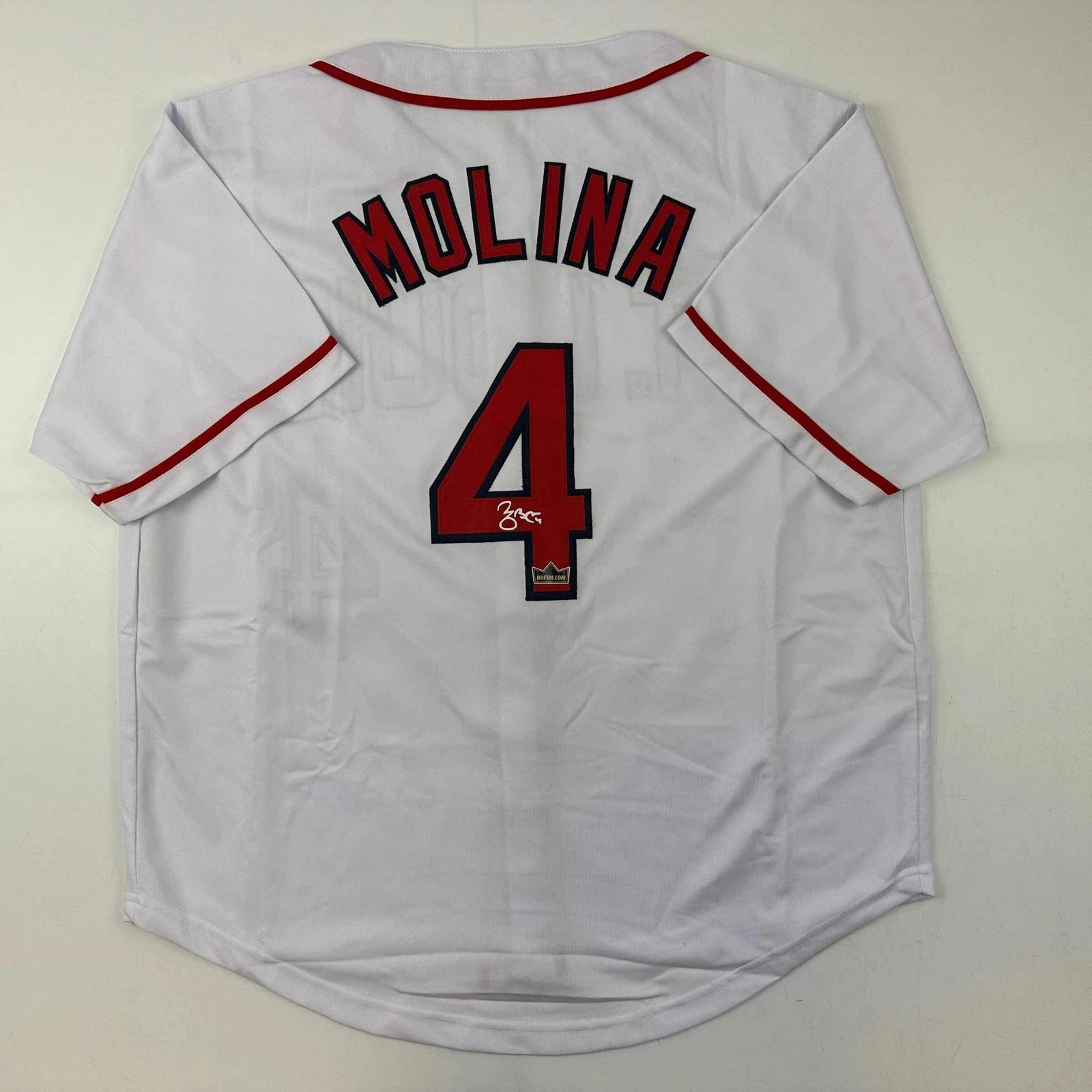 Facsimile Autographed Yadier Molina St. Louis White Reprint Jersey Size Men's XL