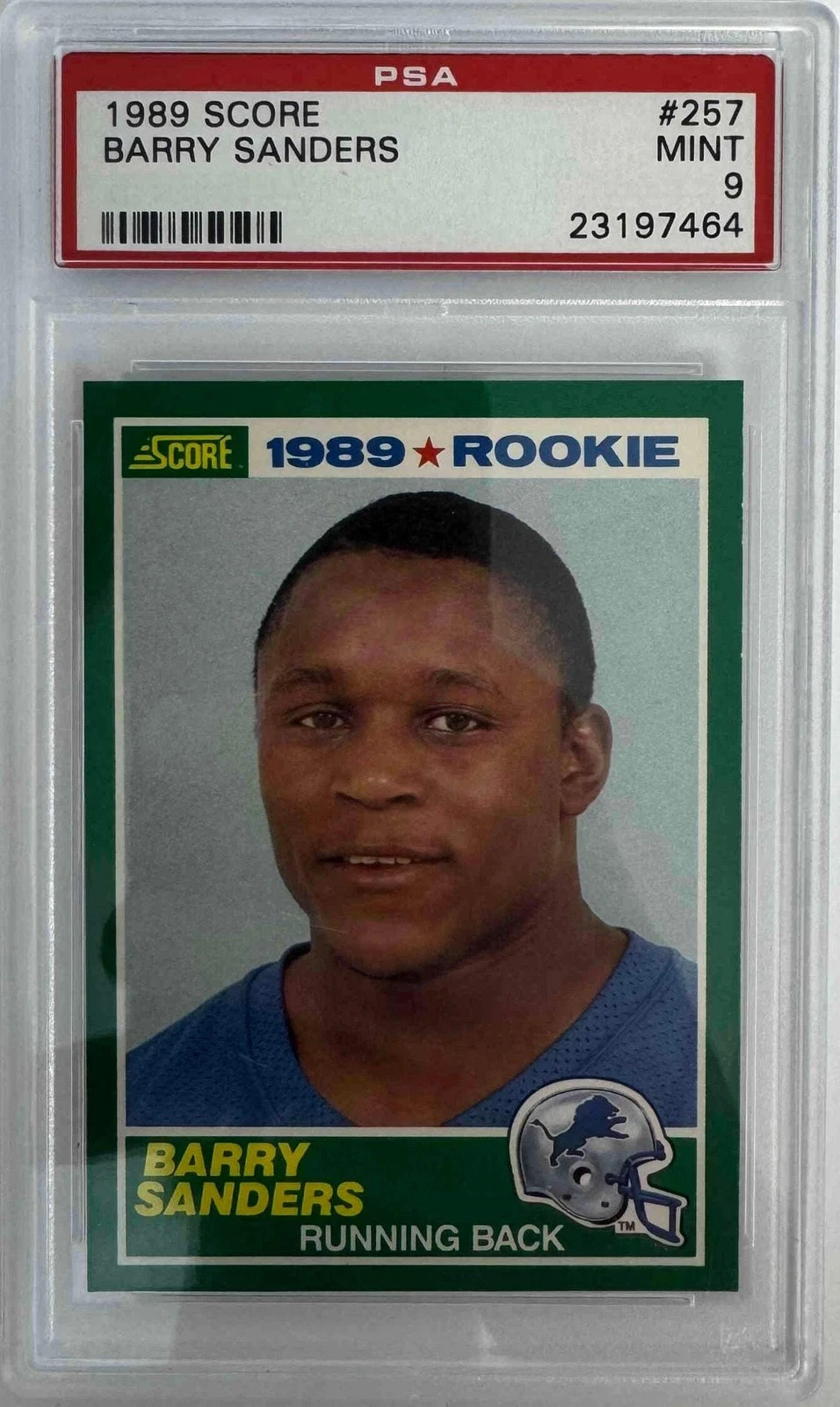 Graded 1989 Score Barry Sanders #257 Rookie RC Football Card PSA 9 Mint