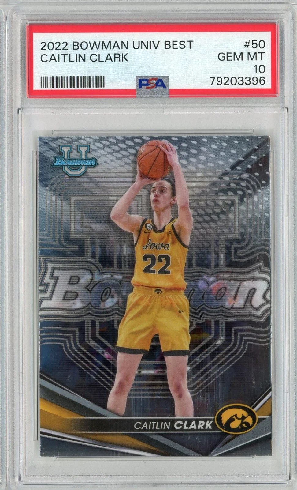 Graded 2022 Bowman University Best Caitlin Clark #50 RC Basketball Card PSA 10