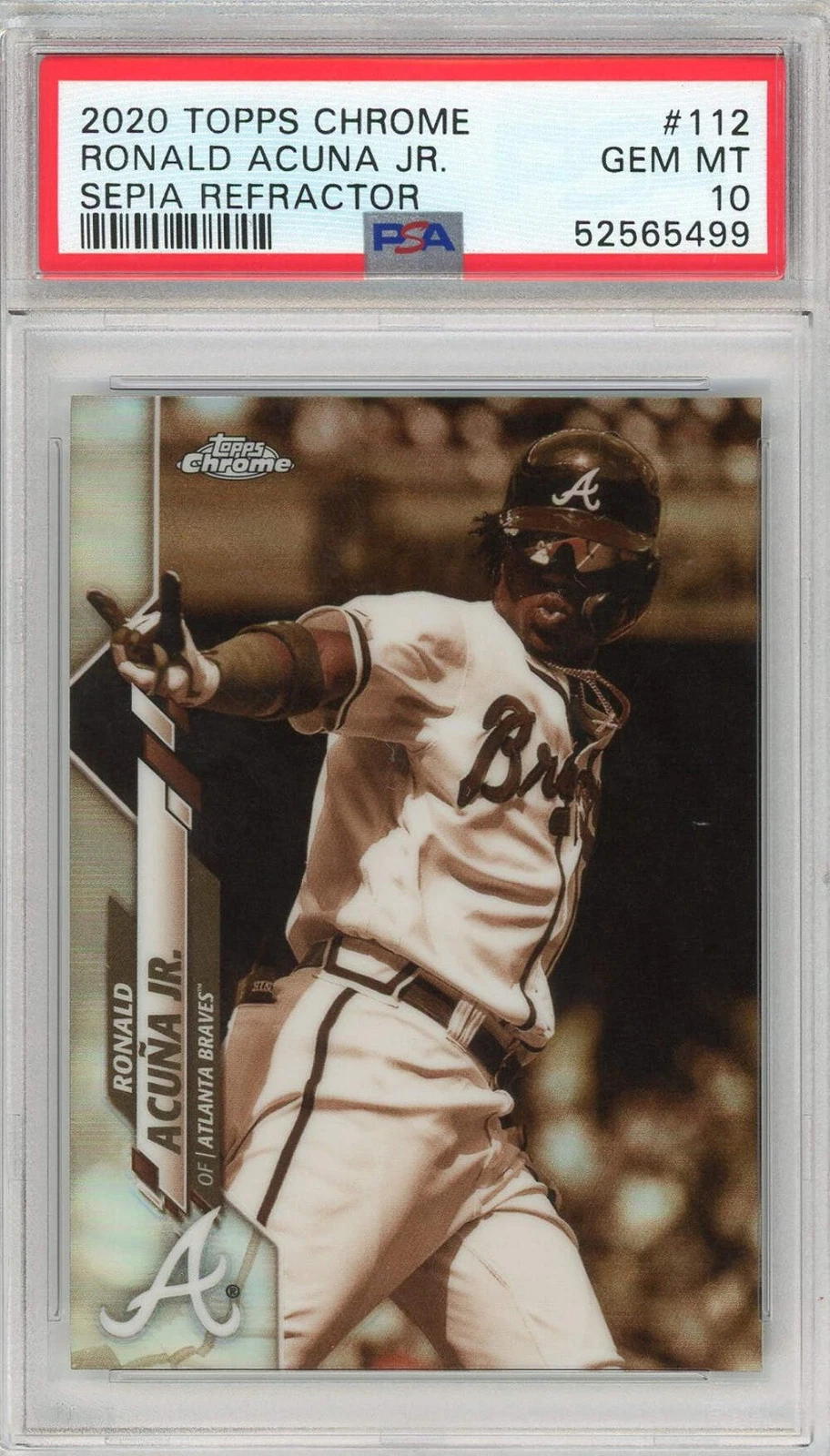 Graded 2020 Topps Chrome Ronald Acuna #112 Sepia Refractor Baseball Card PSA 10