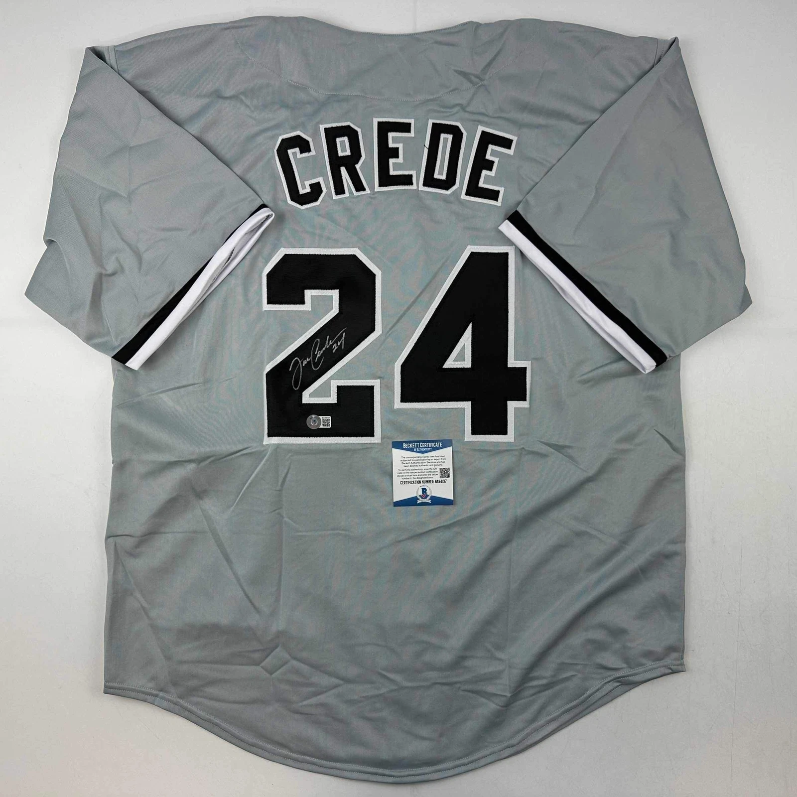 Autographed/Signed Joe Crede Chicago Grey Baseball Jersey Beckett BAS COA