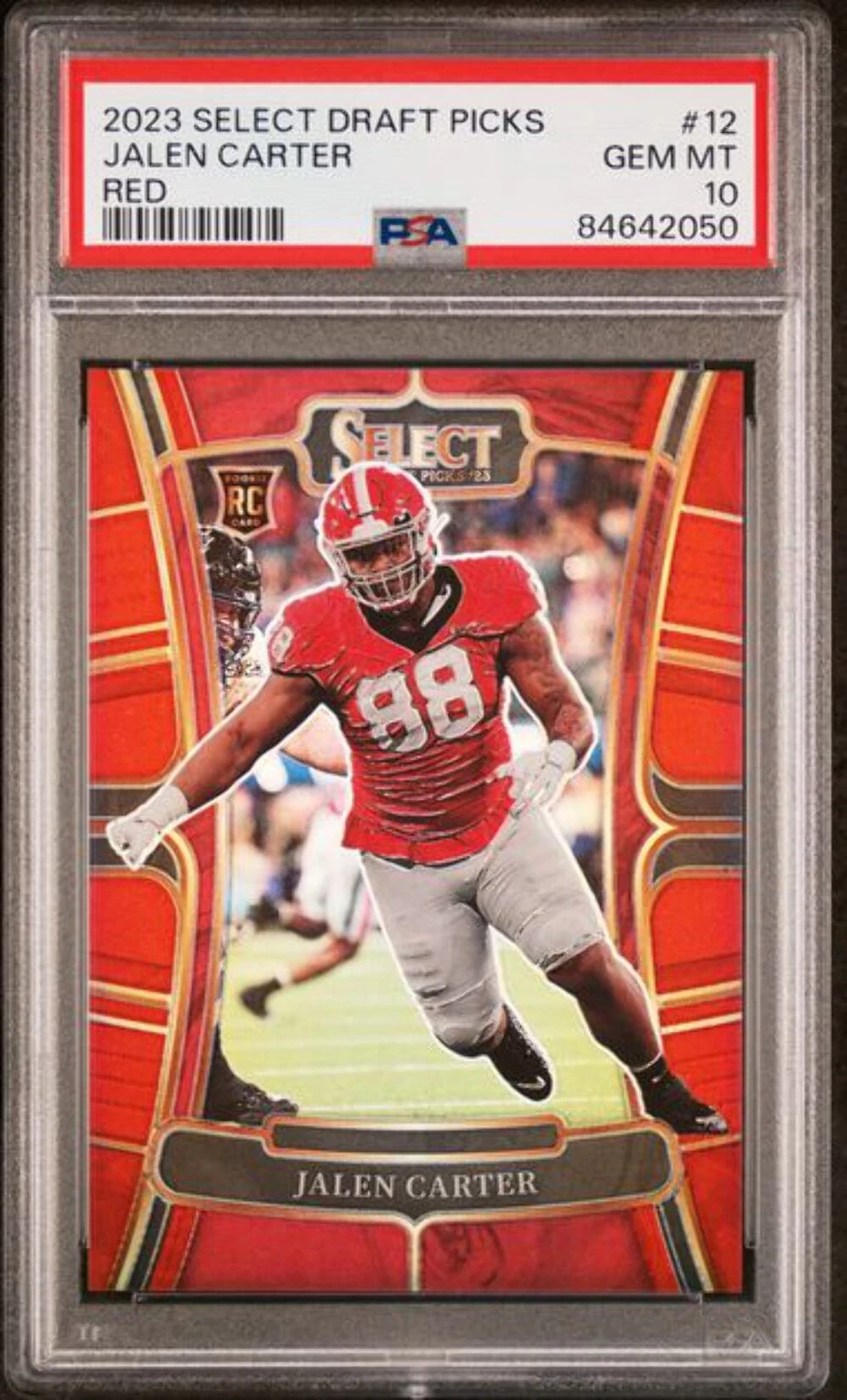 Graded 2023 Panini Select DP Jalen Carter #12 Red Rookie RC Football Card PSA 10