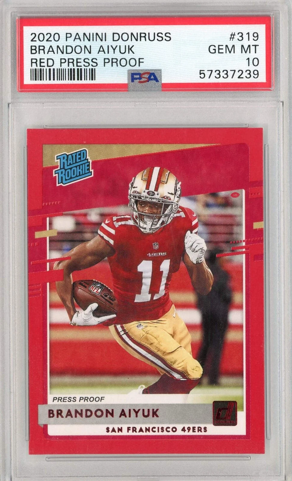 Graded 2020 Donruss Brandon Aiyuk #319 Red Press Proof RC Football Card PSA 10