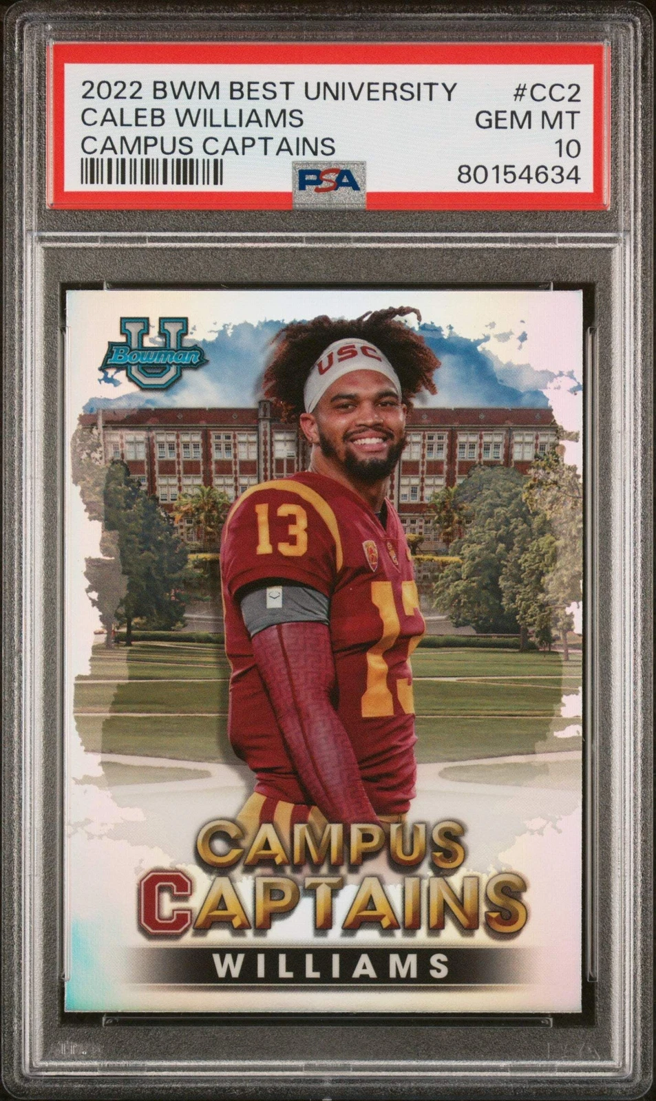 Graded 2022 Bowman Best Uni Caleb Williams #CC2 Campus Capt Football Card PSA 10