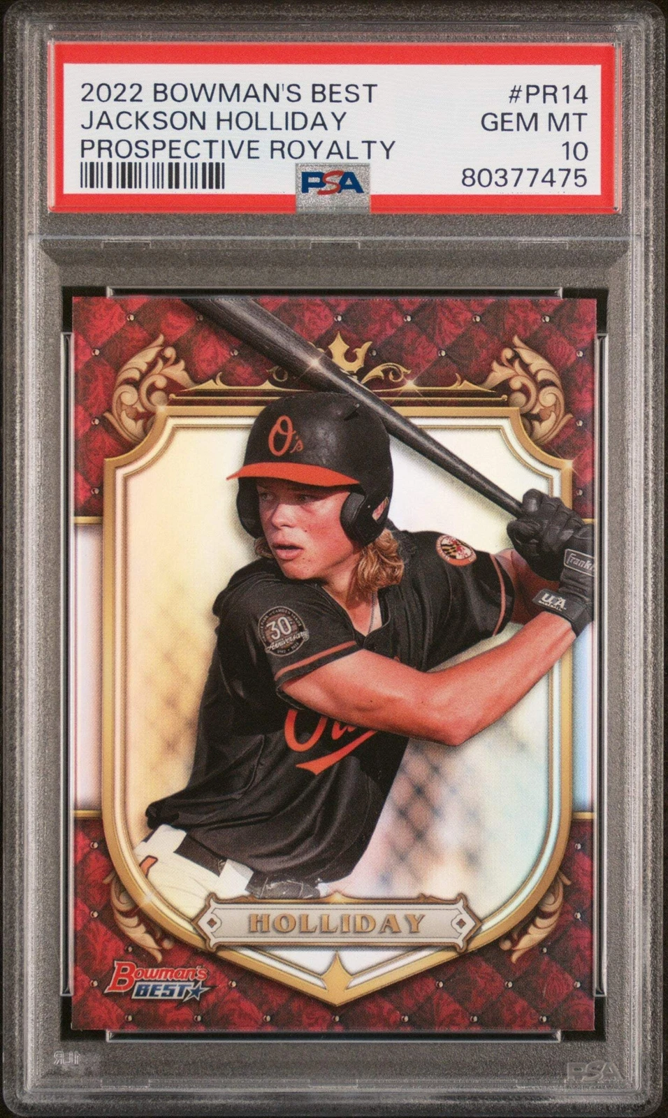 Graded 2022 Bowmans Best Jackson Holliday #PR14 Prospective Royalty Card PSA 10