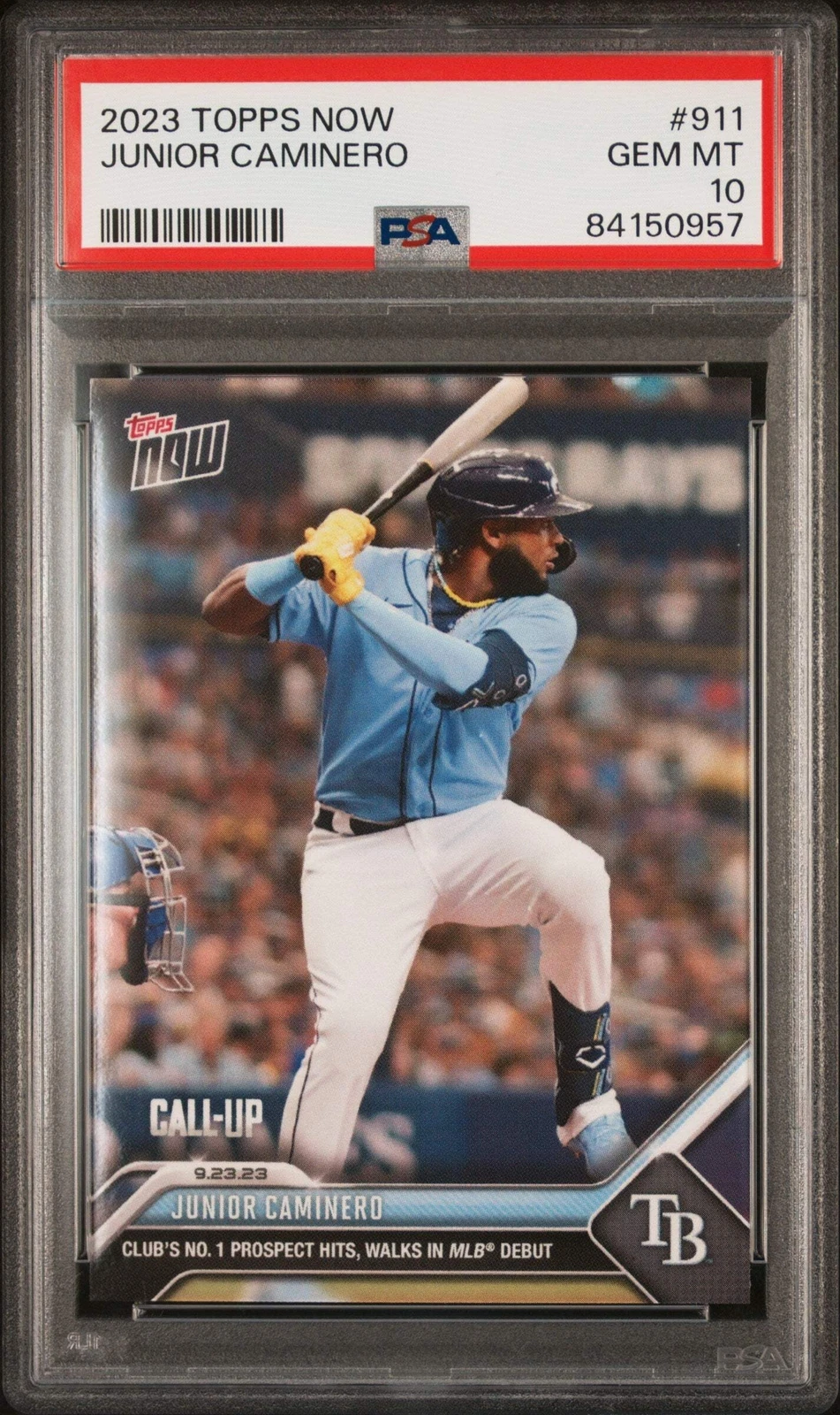 Graded 2023 Topps Now Junior Caminero #911 Rookie RC Baseball Card PSA 10 Gem