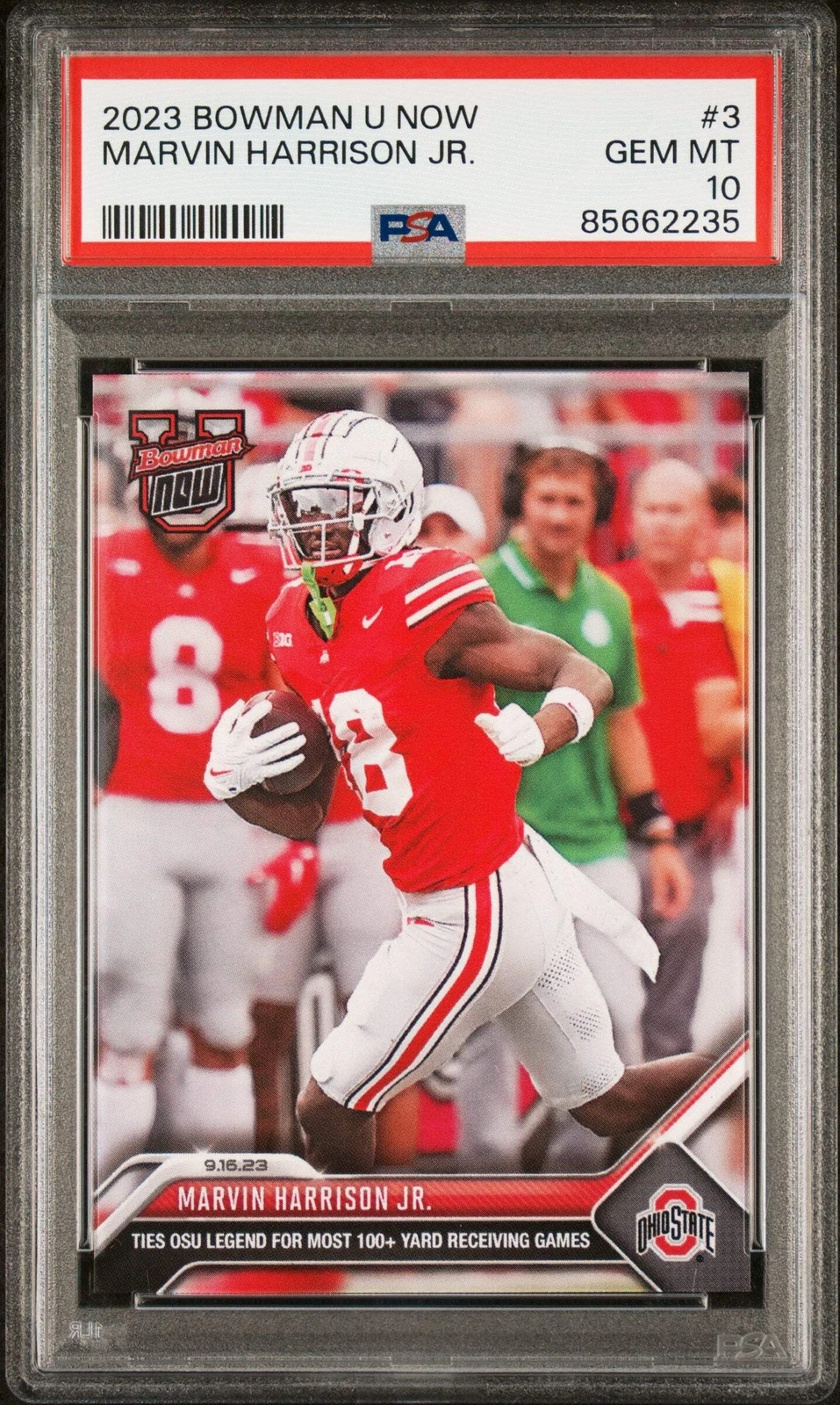 Graded 2023 Topps Bowman U Now Marvin Harrison Jr #3 Rookie Football Card PSA 10
