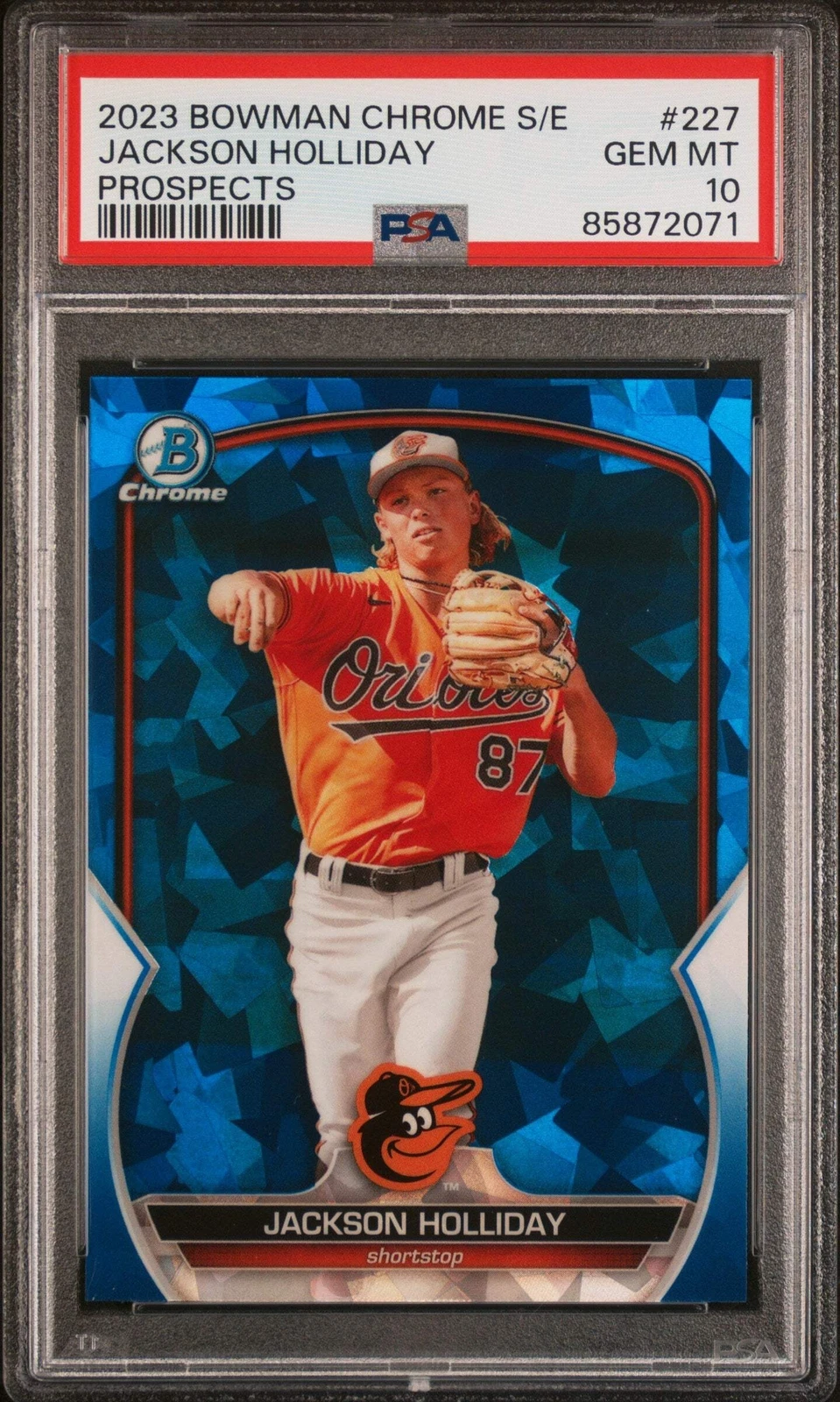Graded 2023 Bowman Chrome Sapphire Jackson Holliday #227 Prospects Card PSA 10