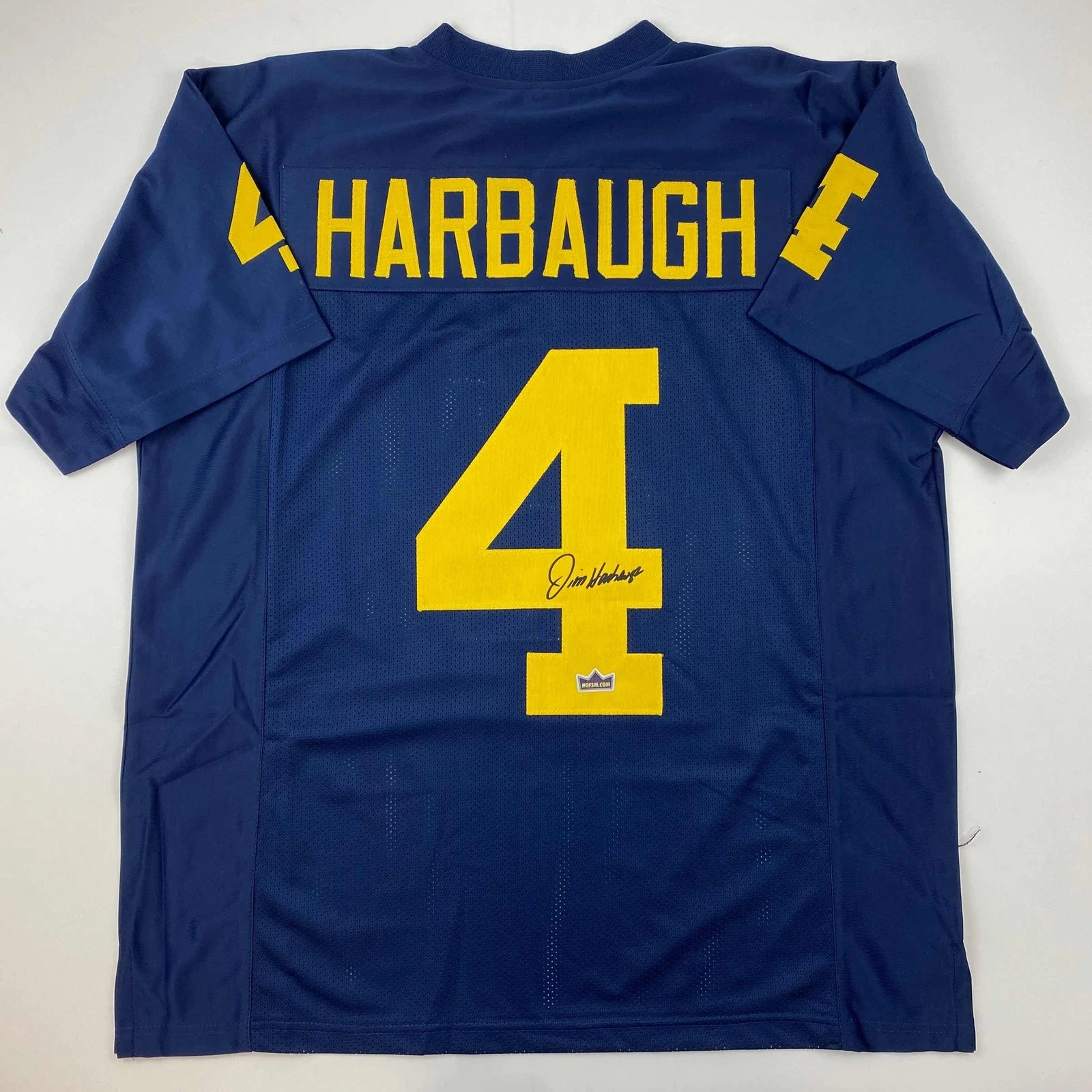 Facsimile Autographed Jim Harbaugh Michigan Blue Reprint Jersey Size Men's XL