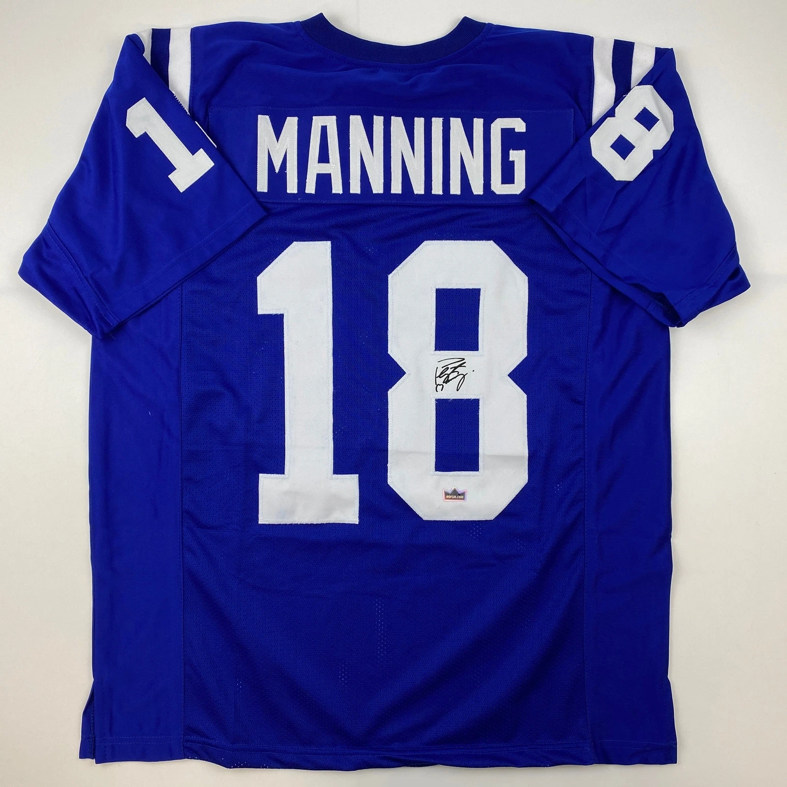 Facsimile Autographed Peyton Manning Indianapolis Blue Laser Jersey Men's XL