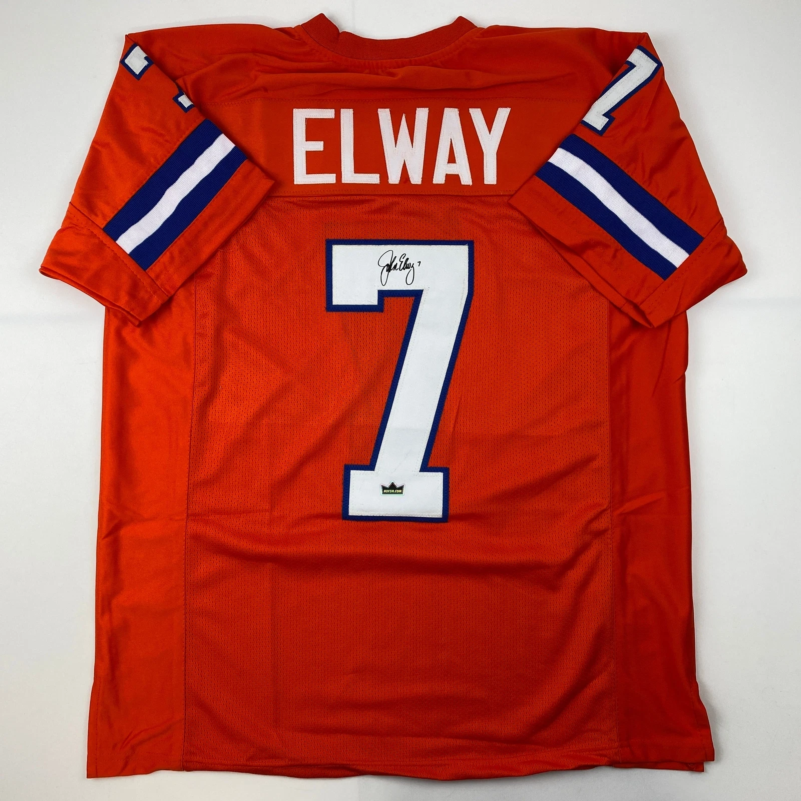 Facsimile Autographed John Elway Denver Orange Retro Laser Jersey Size Men's XL