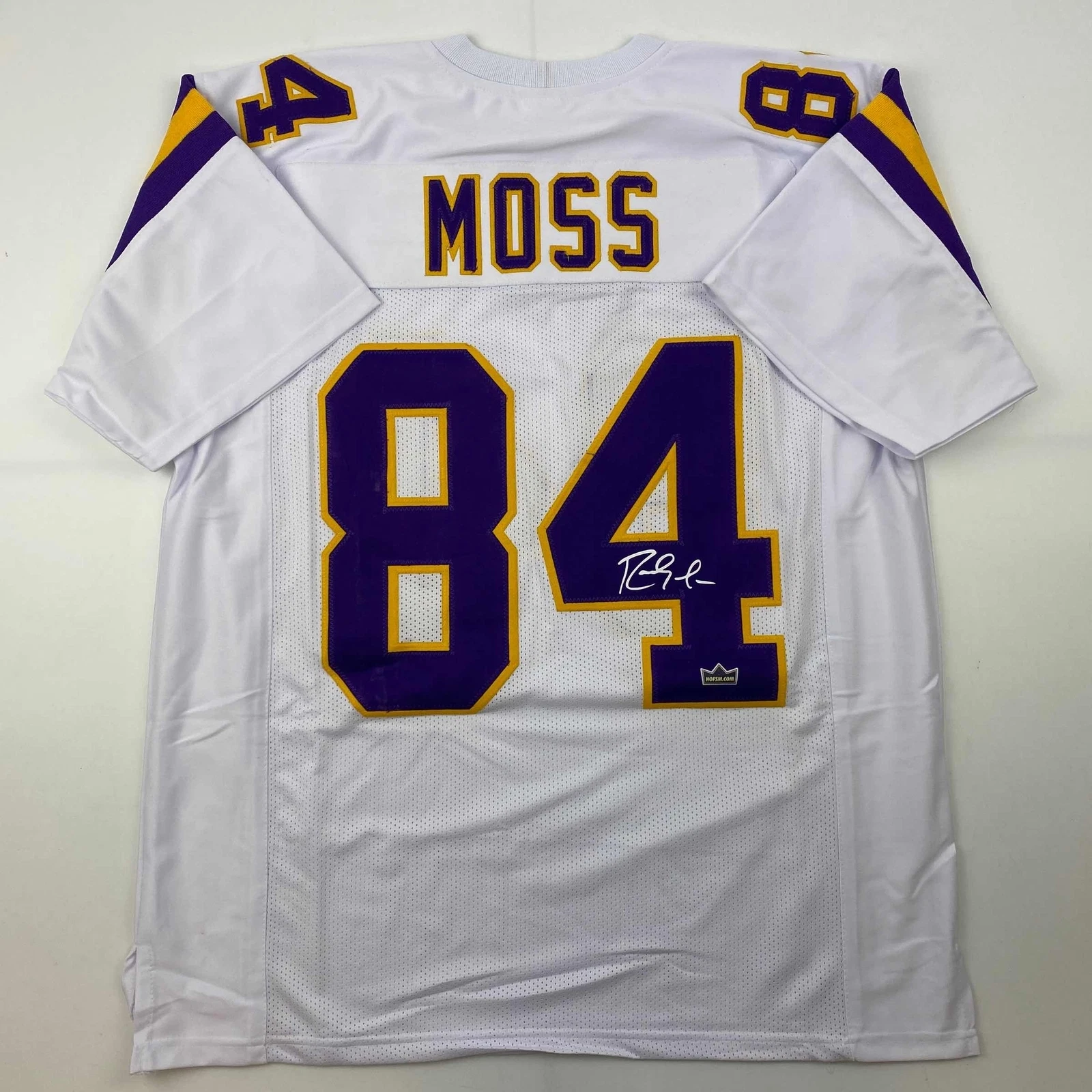Facsimile Autographed Randy Moss Minnesota White Reprint Jersey Size Men's XL