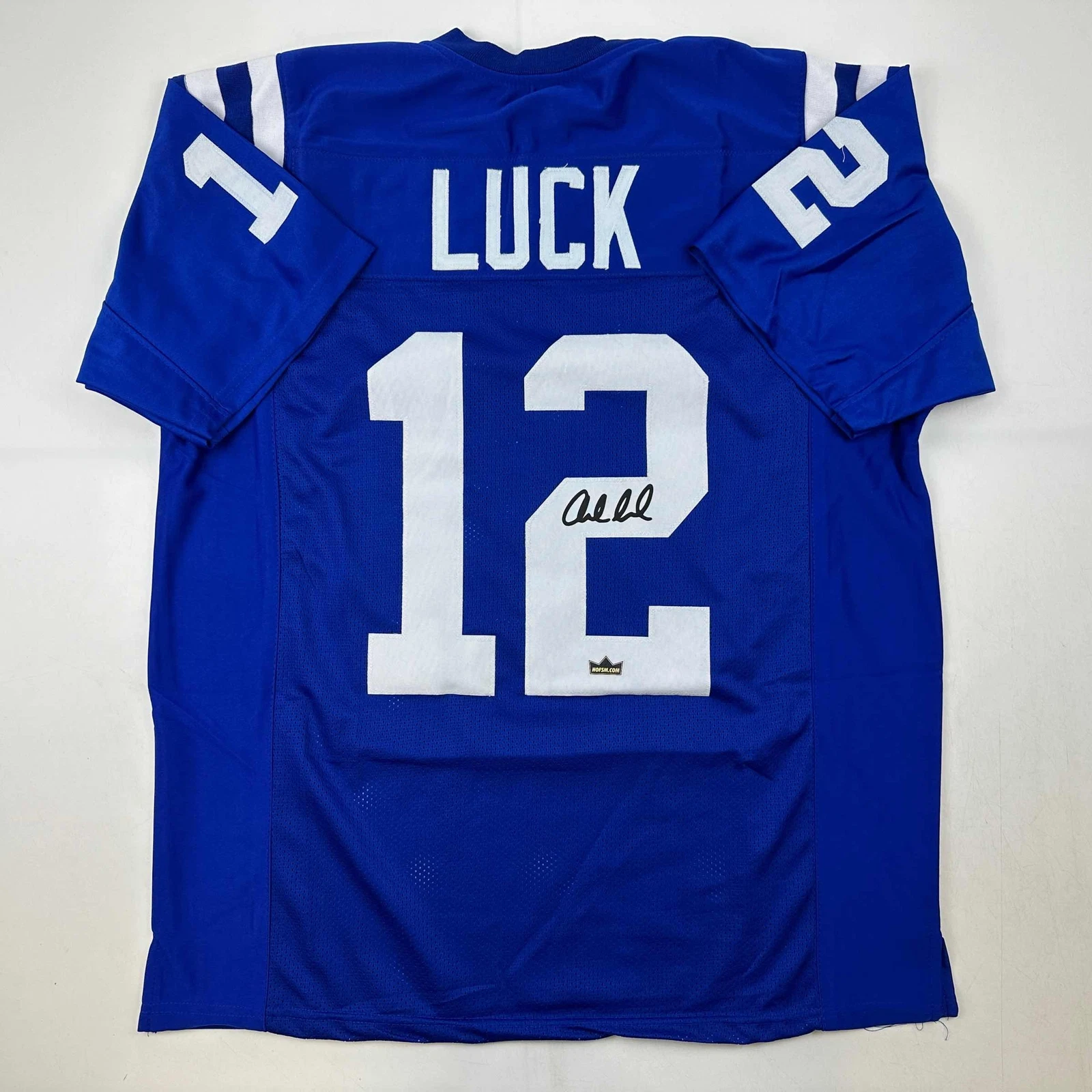 Facsimile Autographed Andrew Luck Indianapolis Blue Reprint Jersey Size Men's XL