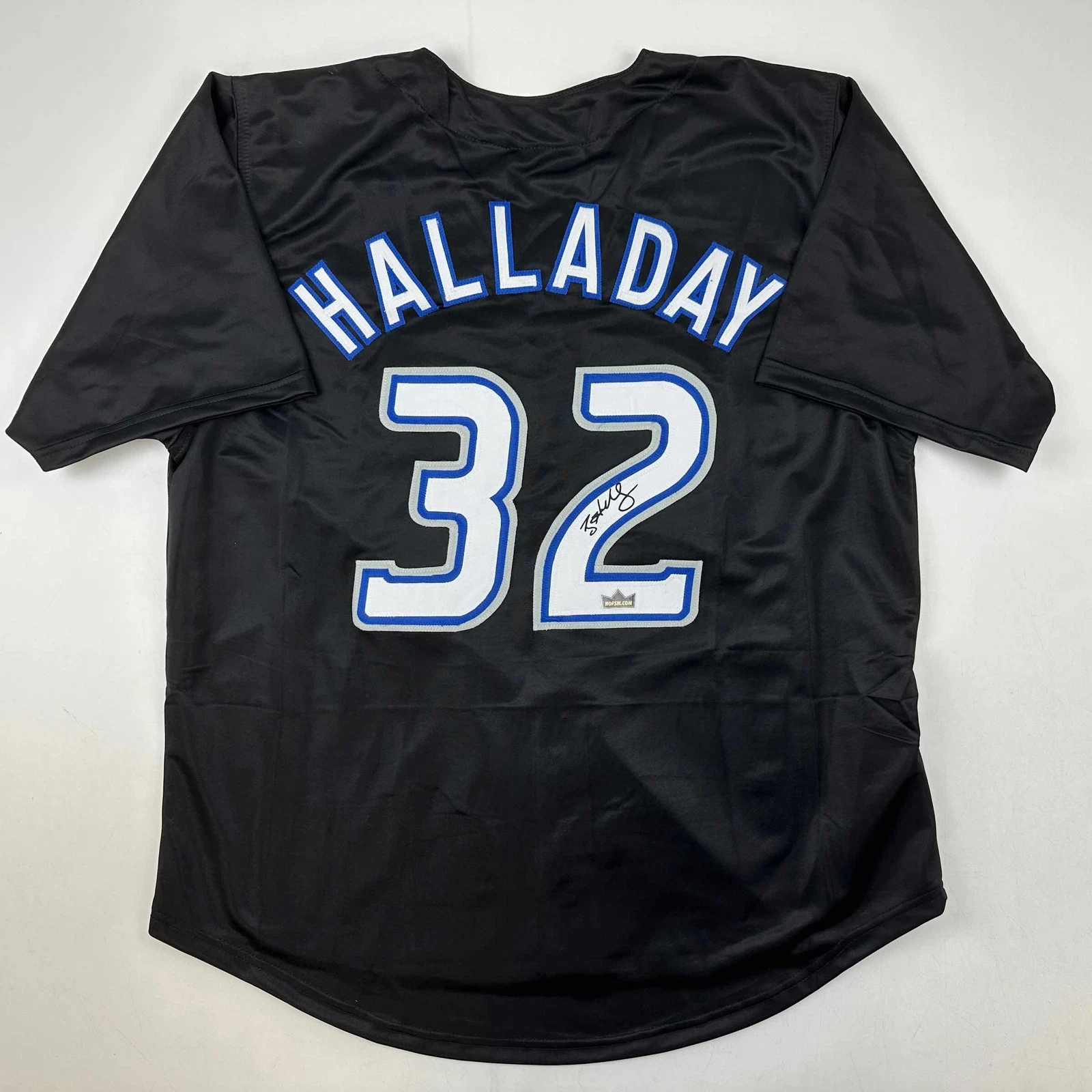 Facsimile Autographed Roy Halladay Toronto Black Reprint Jersey Size Men's XL
