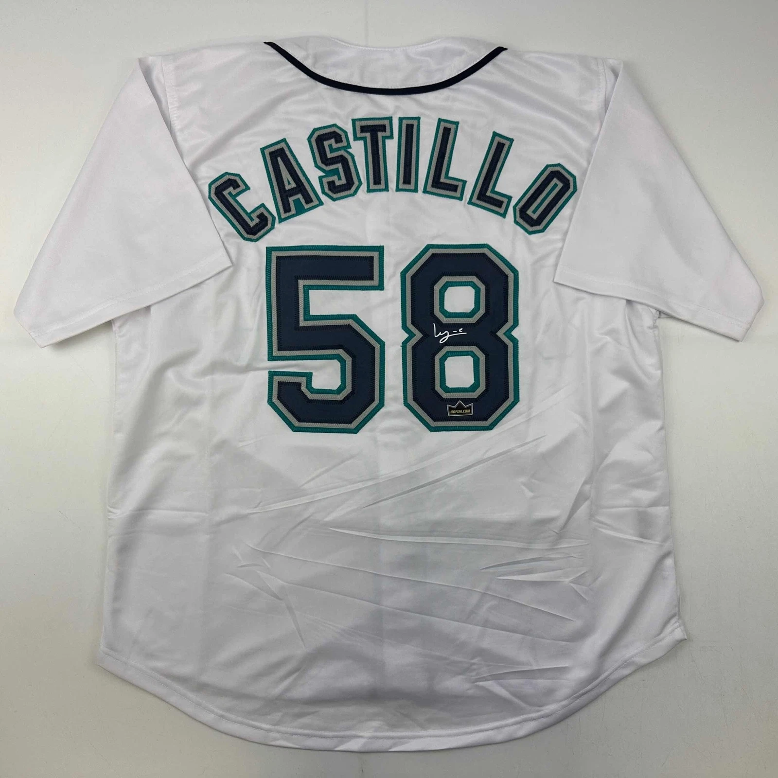 Facsimile Autographed Luis Castillo Seattle White Reprint Jersey Size Men's XL