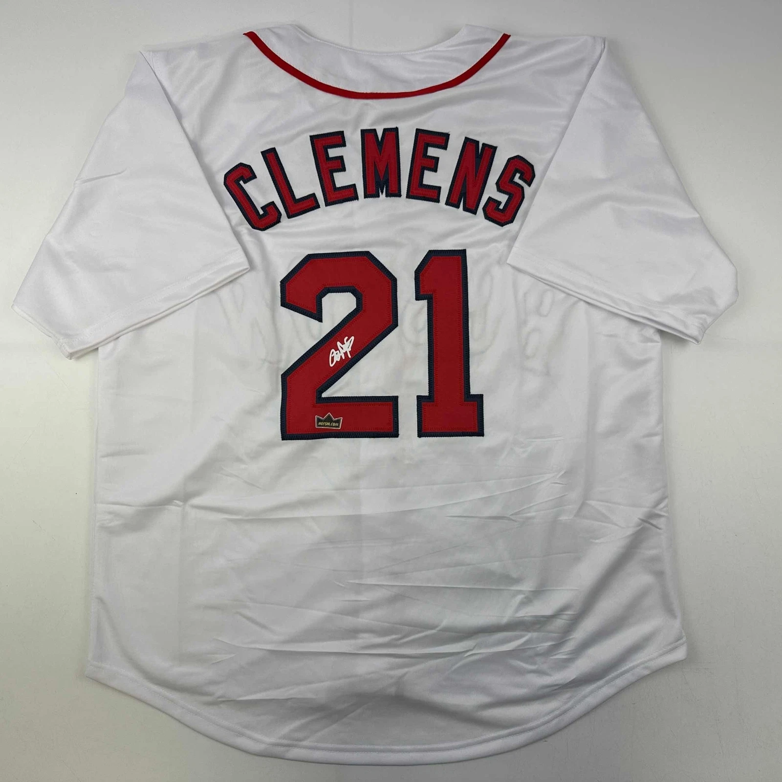 Facsimile Autographed Roger Clemens Boston White Reprint Jersey Size Men's XL