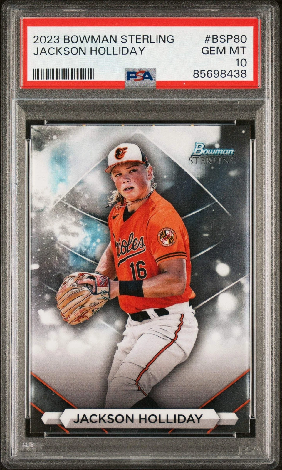 Graded 2023 Bowman Sterling Jackson Holliday #BSP80 RC Baseball Card PSA 10 Gem