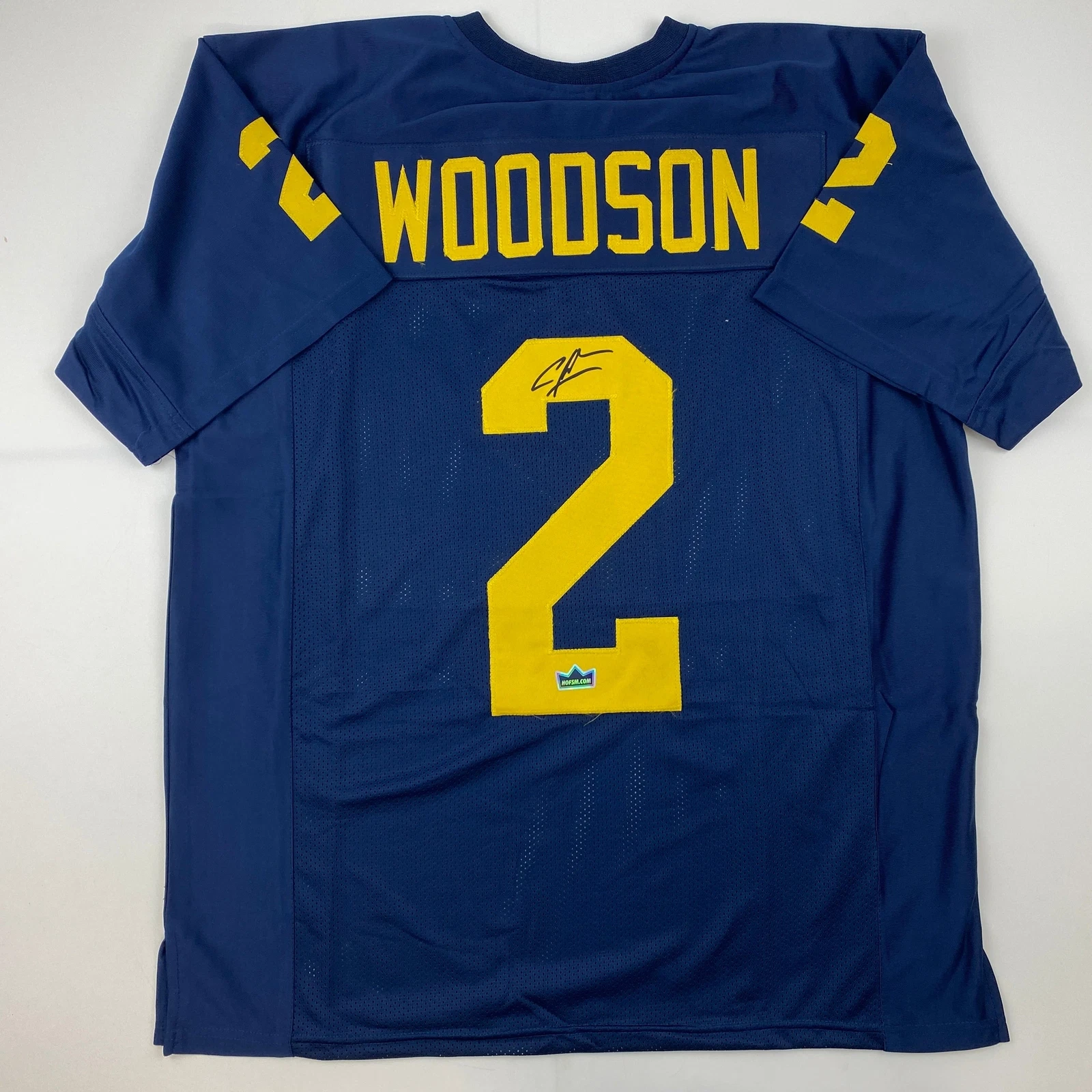 Facsimile Autographed Charles Woodson Michigan Blue Reprint Jersey Size Men's XL
