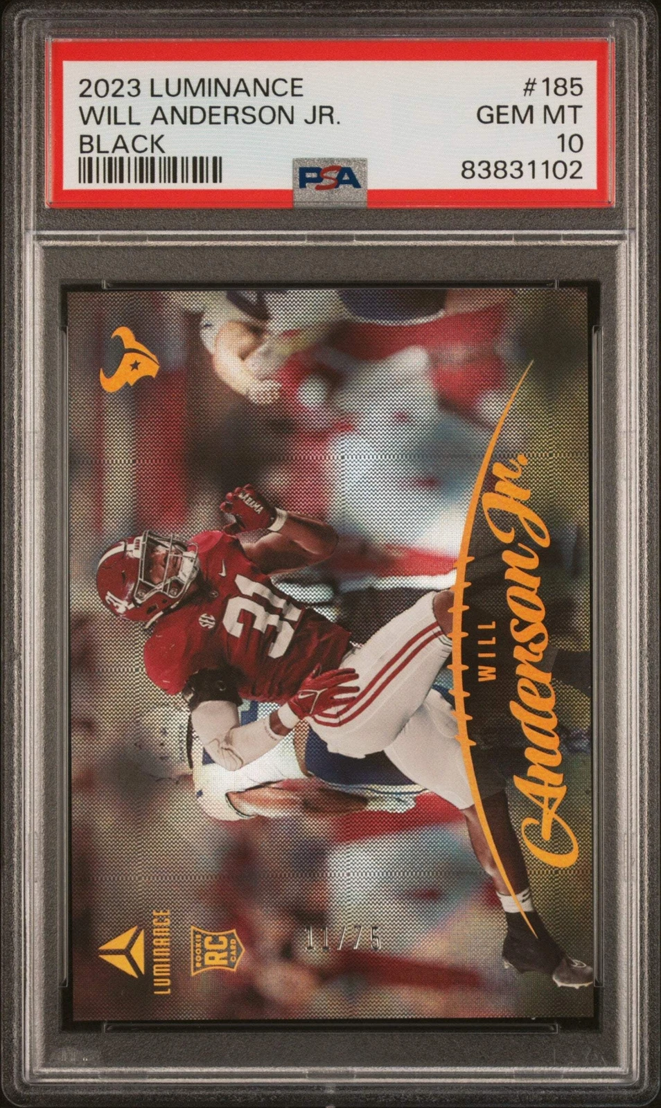 Graded 2023 Panini Luminance Will Anderson #185 Black RC Football Card PSA 10