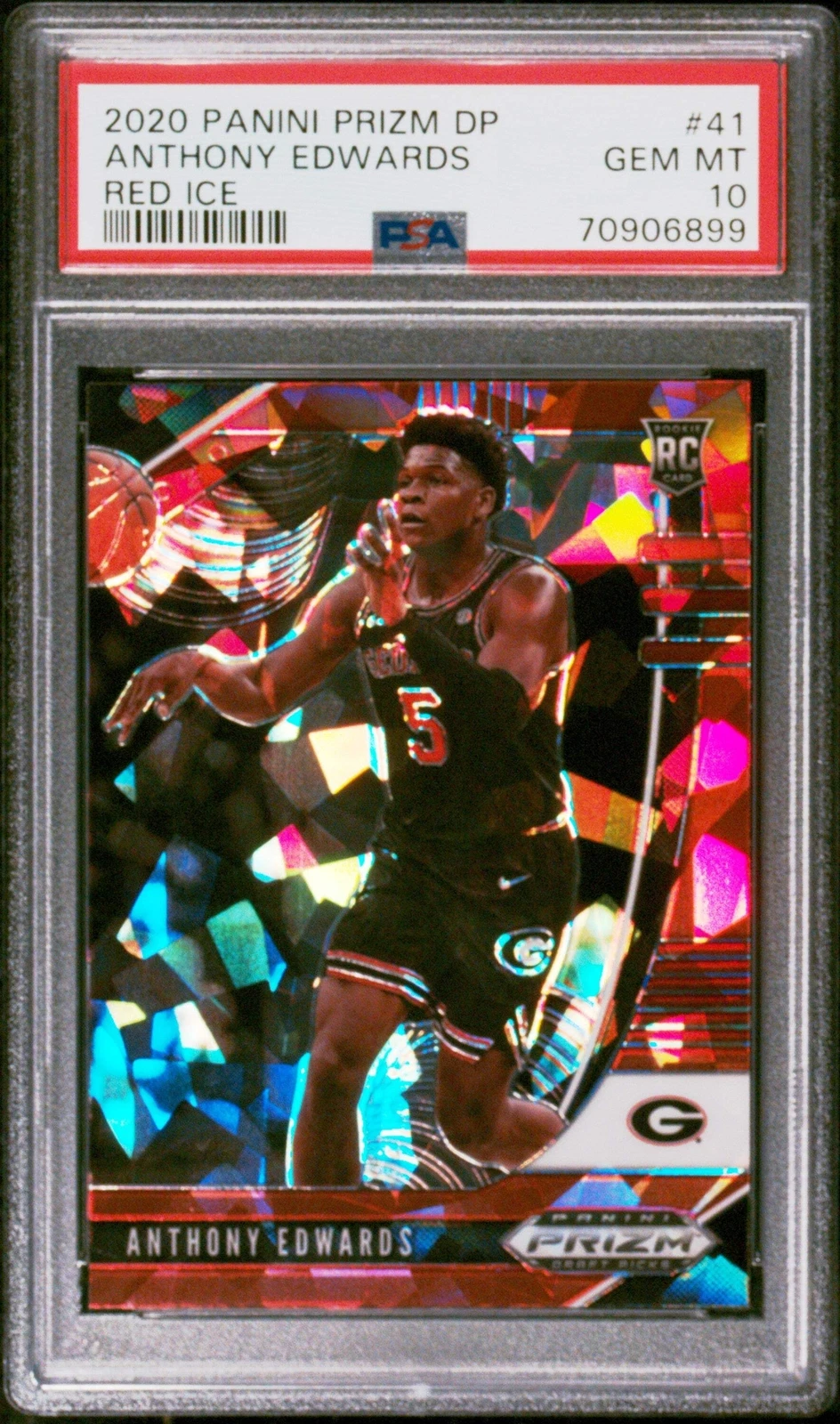 Graded 2020 Panini Prizm Anthony Edwards #41 Red Ice RC Basketball Card PSA 10