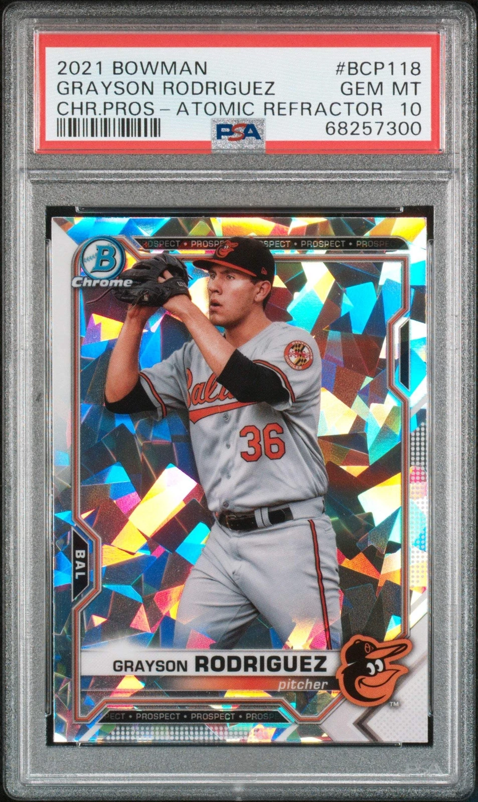 Graded 2021 BWM Grayson Rodriguez #BCP118 Chr Pro ATO-REF Baseball Card PSA 10