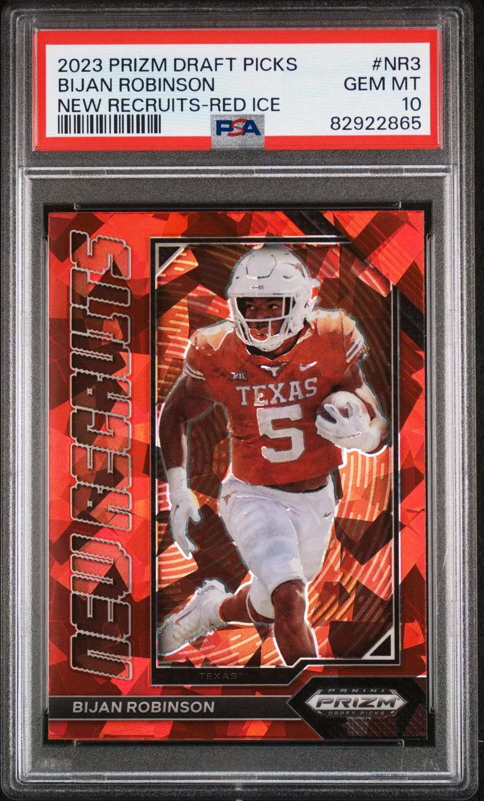 Graded 2023 Prizm DP Bijan Robinson #NR3 New REC Red Ice RC Football Card PSA 10