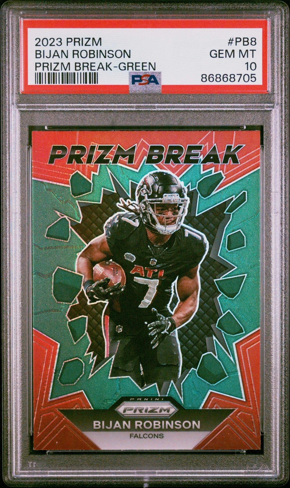 Graded 2023 Prizm Bijan Robinson #PB8 Prizm BRK Green RC Football Card PSA 10