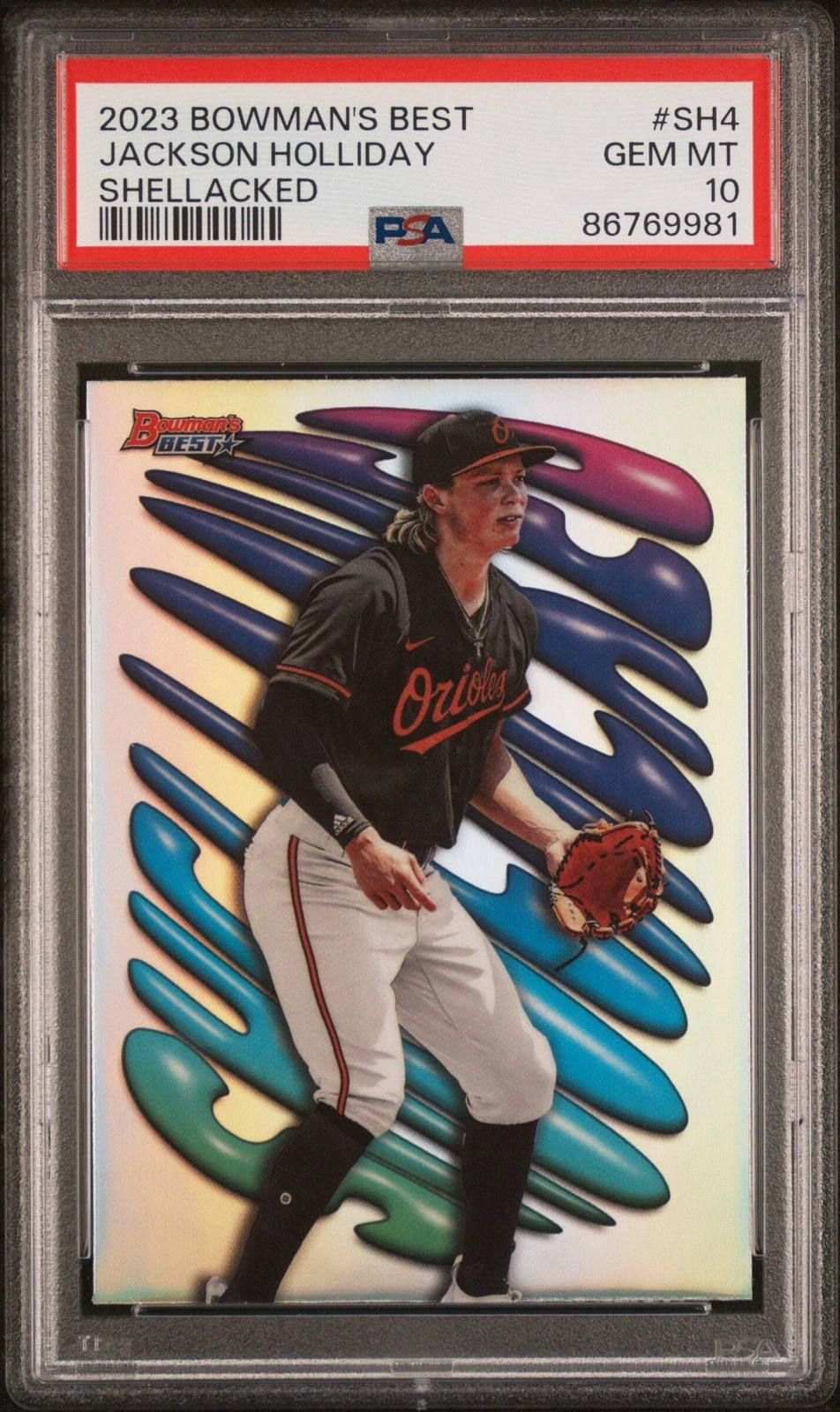 Graded 2023 Bowmans Best Jackson Holliday #SH4 Shellacked Baseball Card PSA 10
