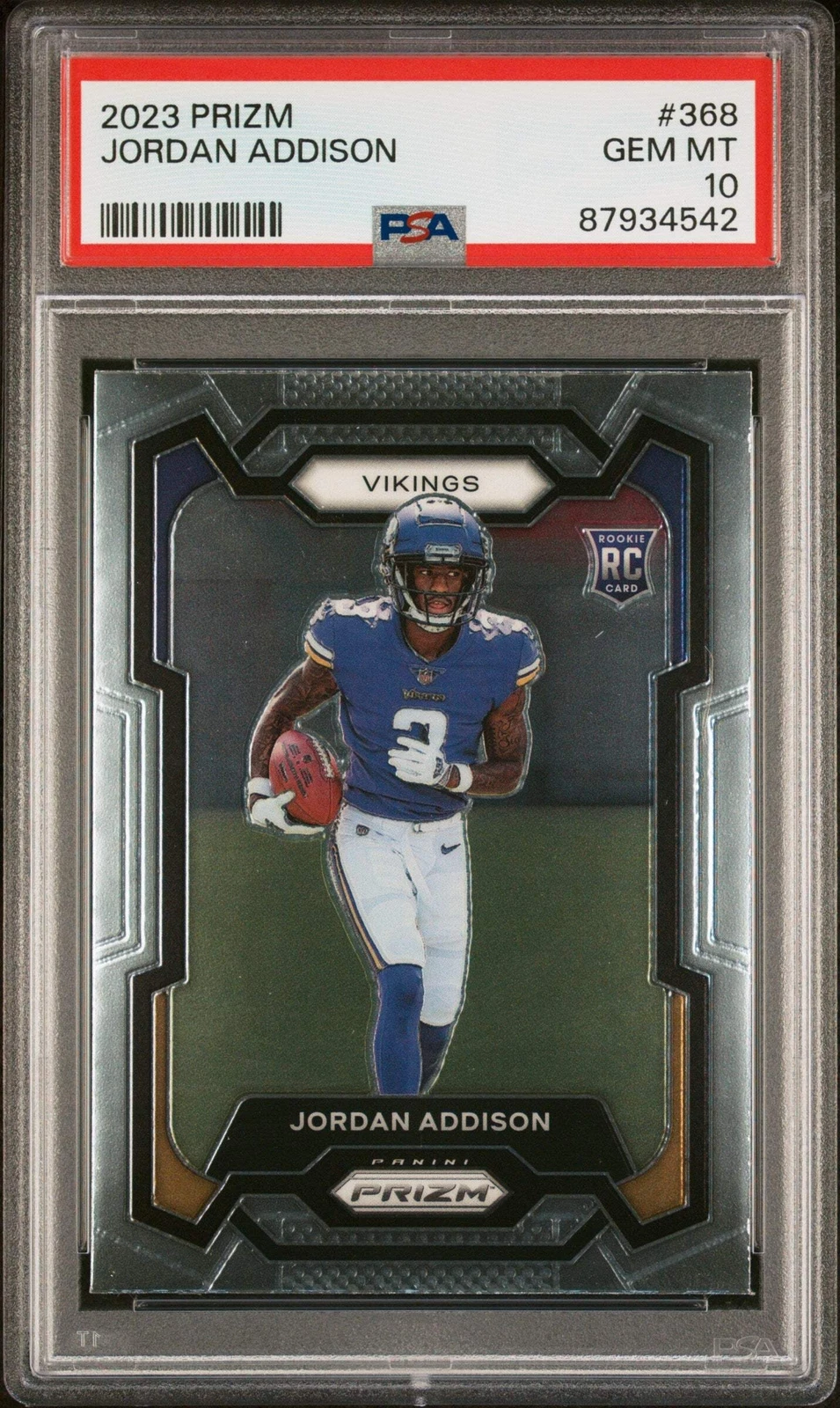 Graded 2023 Panini Prizm Jordan Addison #368 Rookie RC Football Card PSA 10 Gem
