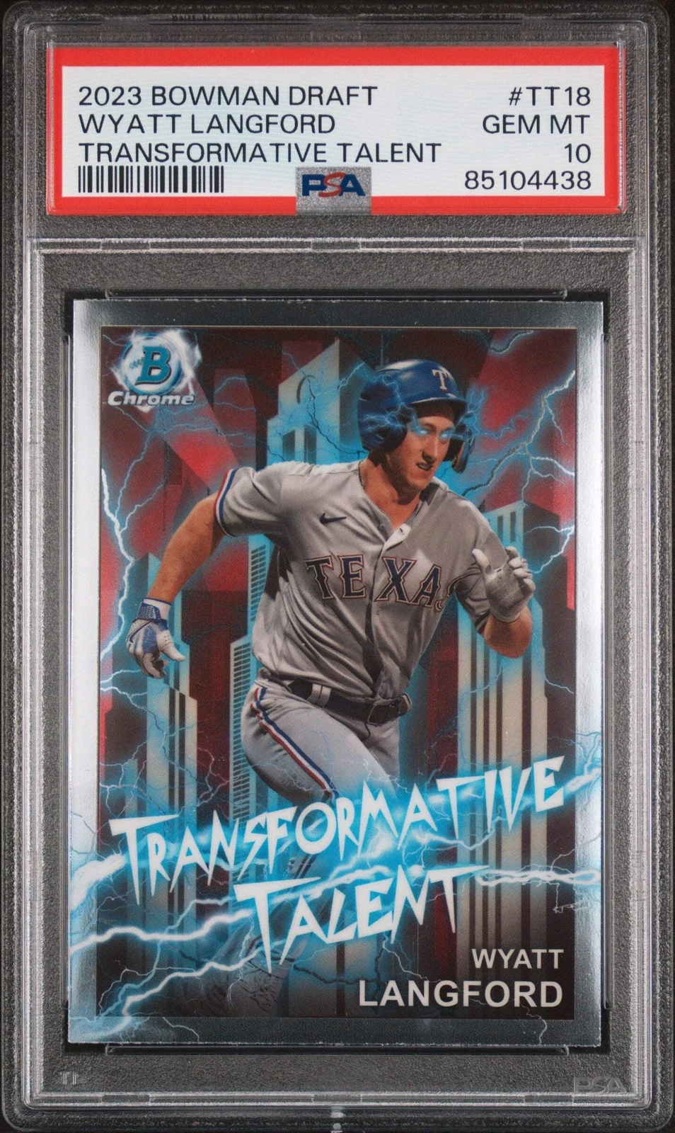 Graded 2023 Bowman Draft Wyatt Langford #TT18 Trans Talent Baseball Card PSA 10