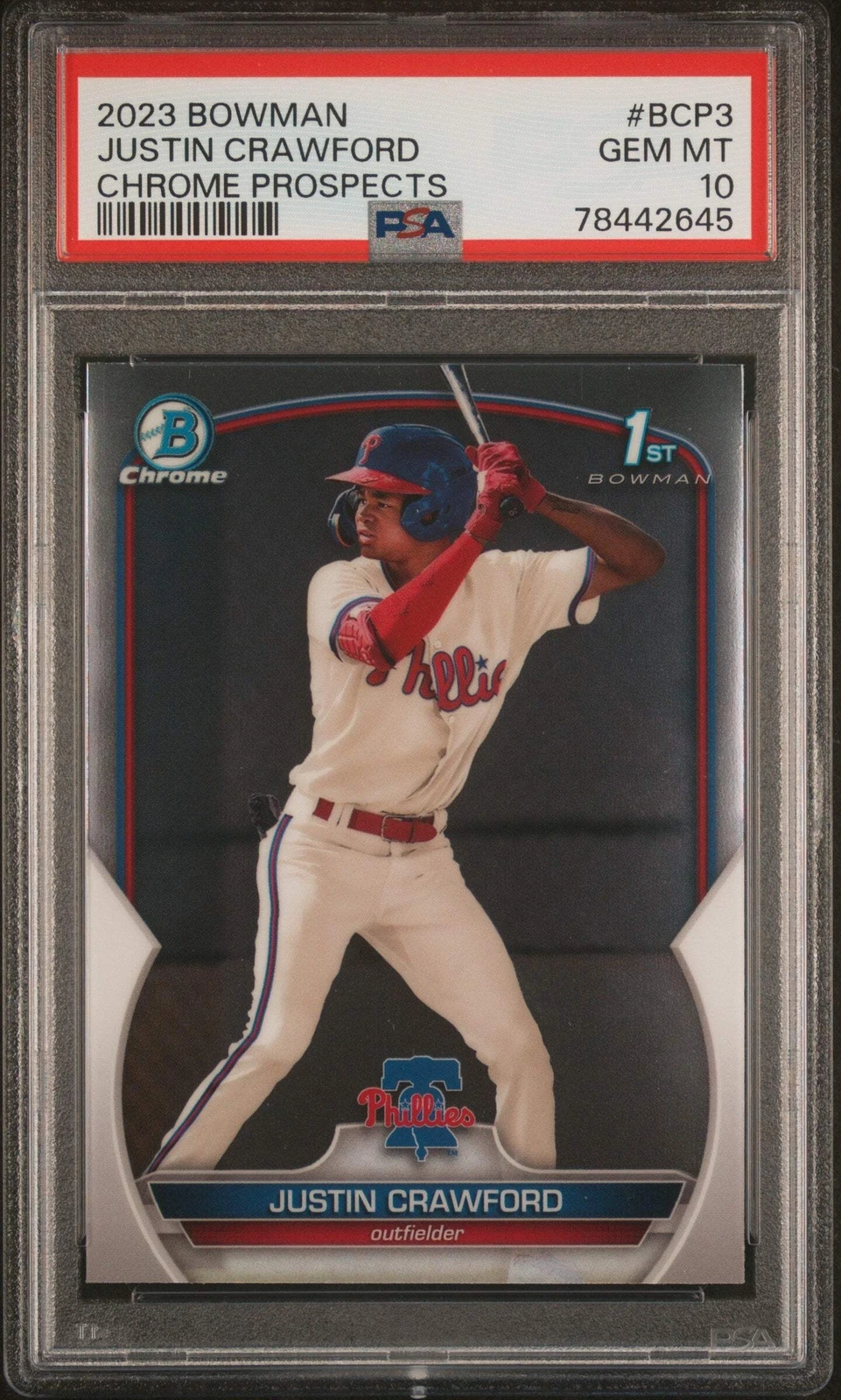 Graded 2023 Bowman Justin Crawford #BCP3 Chrome Prospects Baseball Card PSA 10