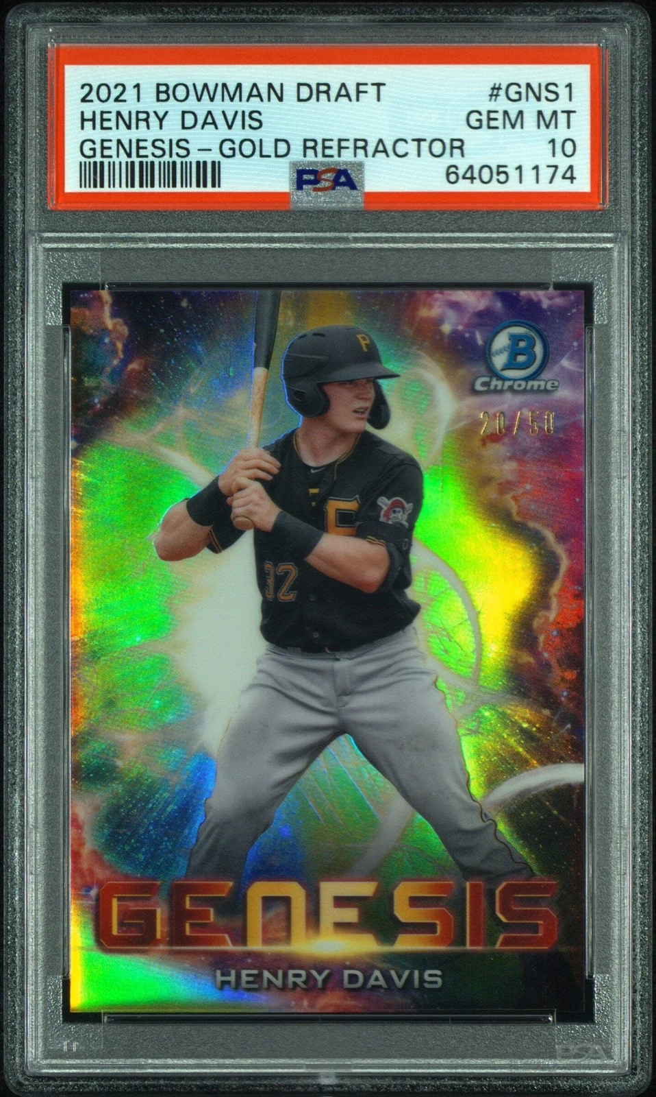 Graded 2021 BWM Draft Henry Davis #GNS1 Genesis Gold REF RC Baseball Card PSA 10