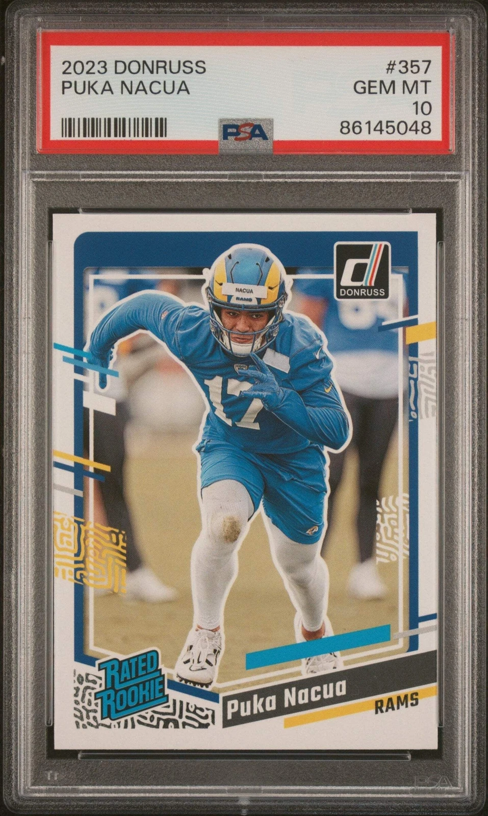 Graded 2023 Panini Donruss Rated Rookie Puka Nacua #357 RC Football Card PSA 10
