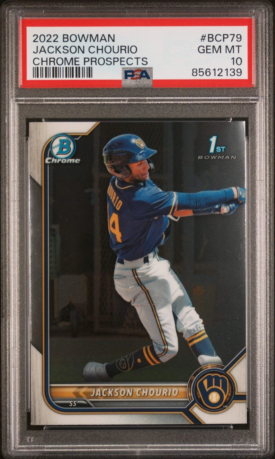 Graded 2023 Bowman Jackson Chourio #BCP79 Chrome Pros RC Baseball Card PSA 10