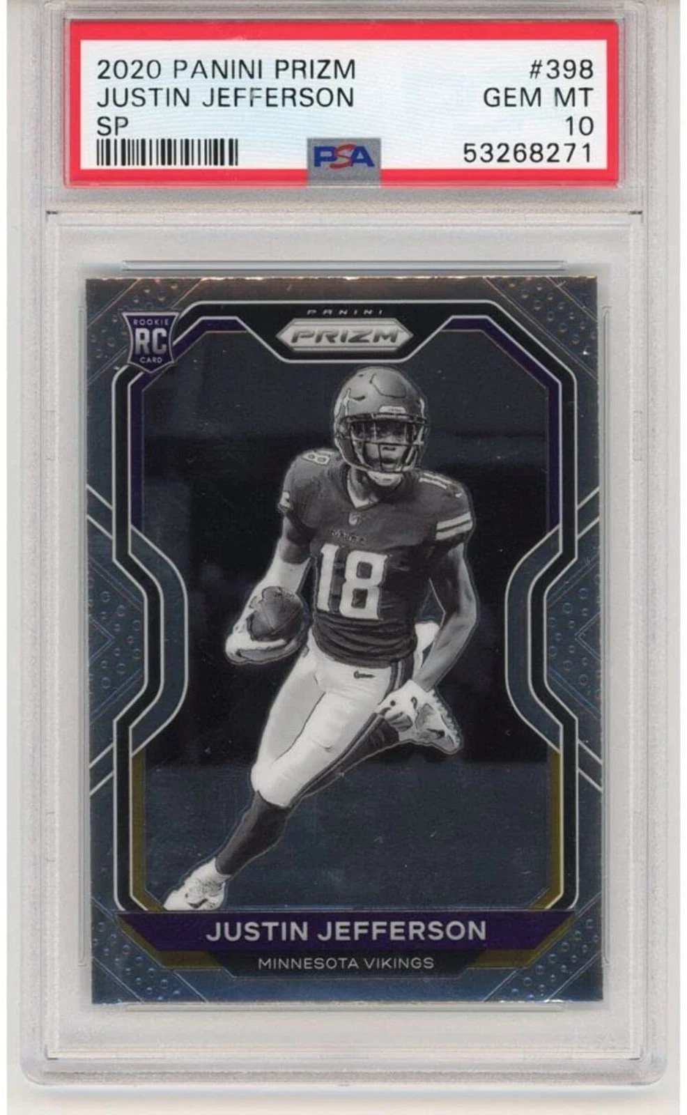 Graded 2020 Panini Prizm Justin Jefferson #398 SP Rookie RC Football Card PSA 10