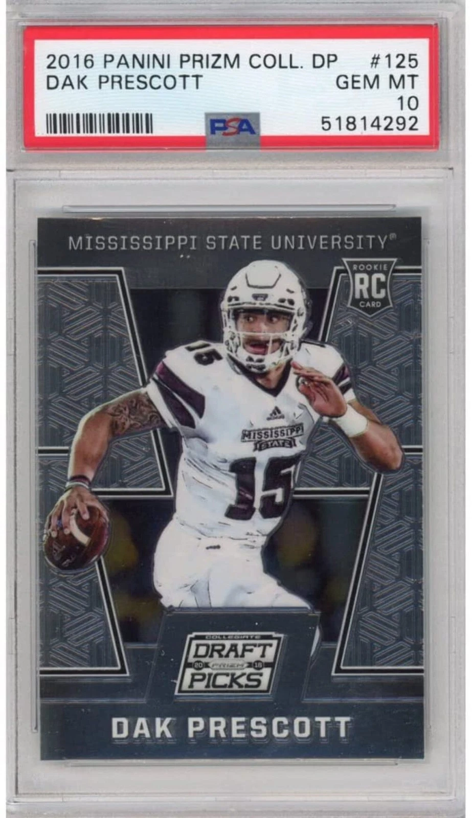 Graded 2016 Panini Prizm College Draft Picks Dak Prescott #125 Rookie RC Footbal